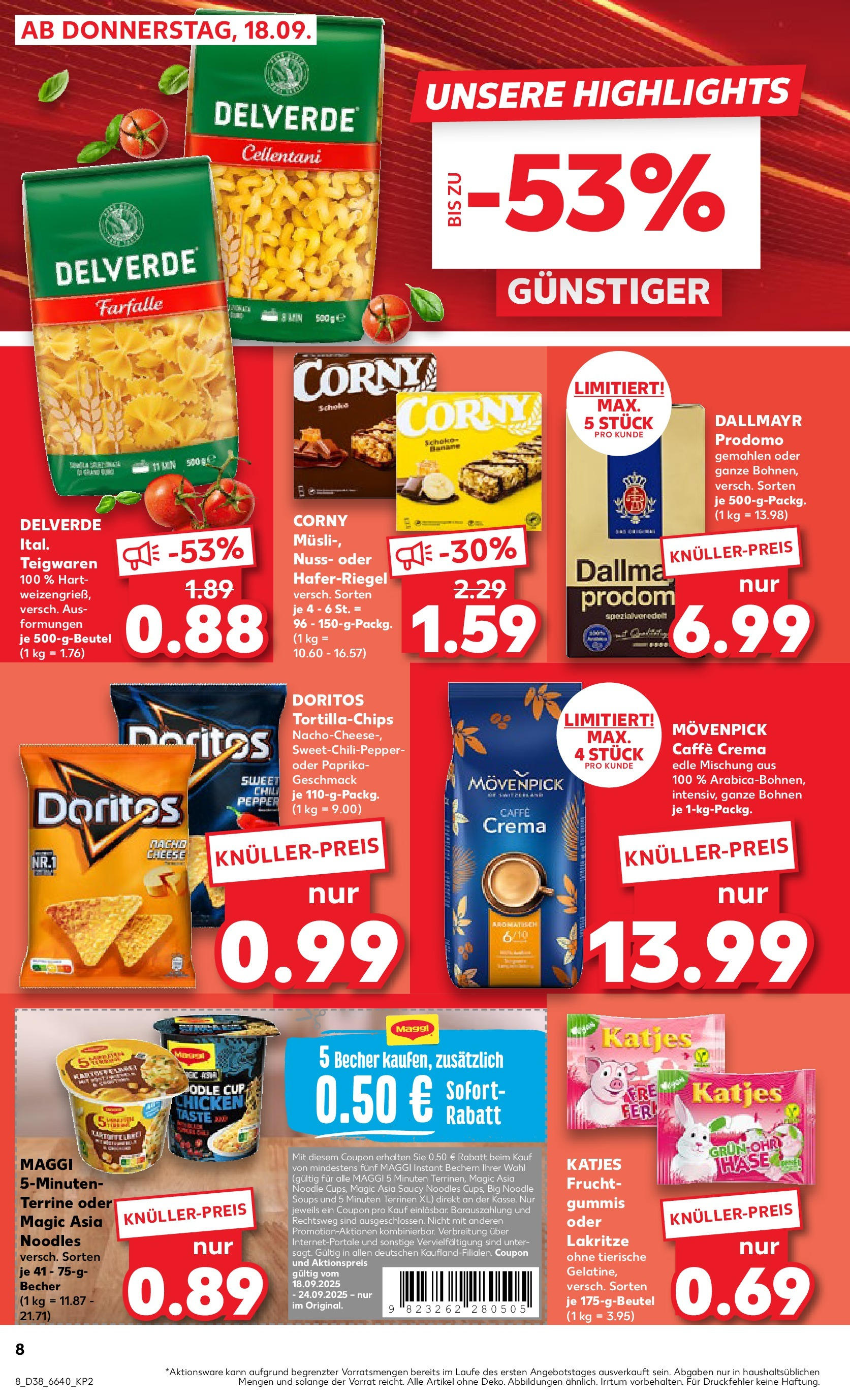 Prospekt Kaufland ab 17.09.2025 » Angebote Online zum Blättern | Seite: 8 | Produkte: Maggi, Chili, Dallmayr prodomo, Chips