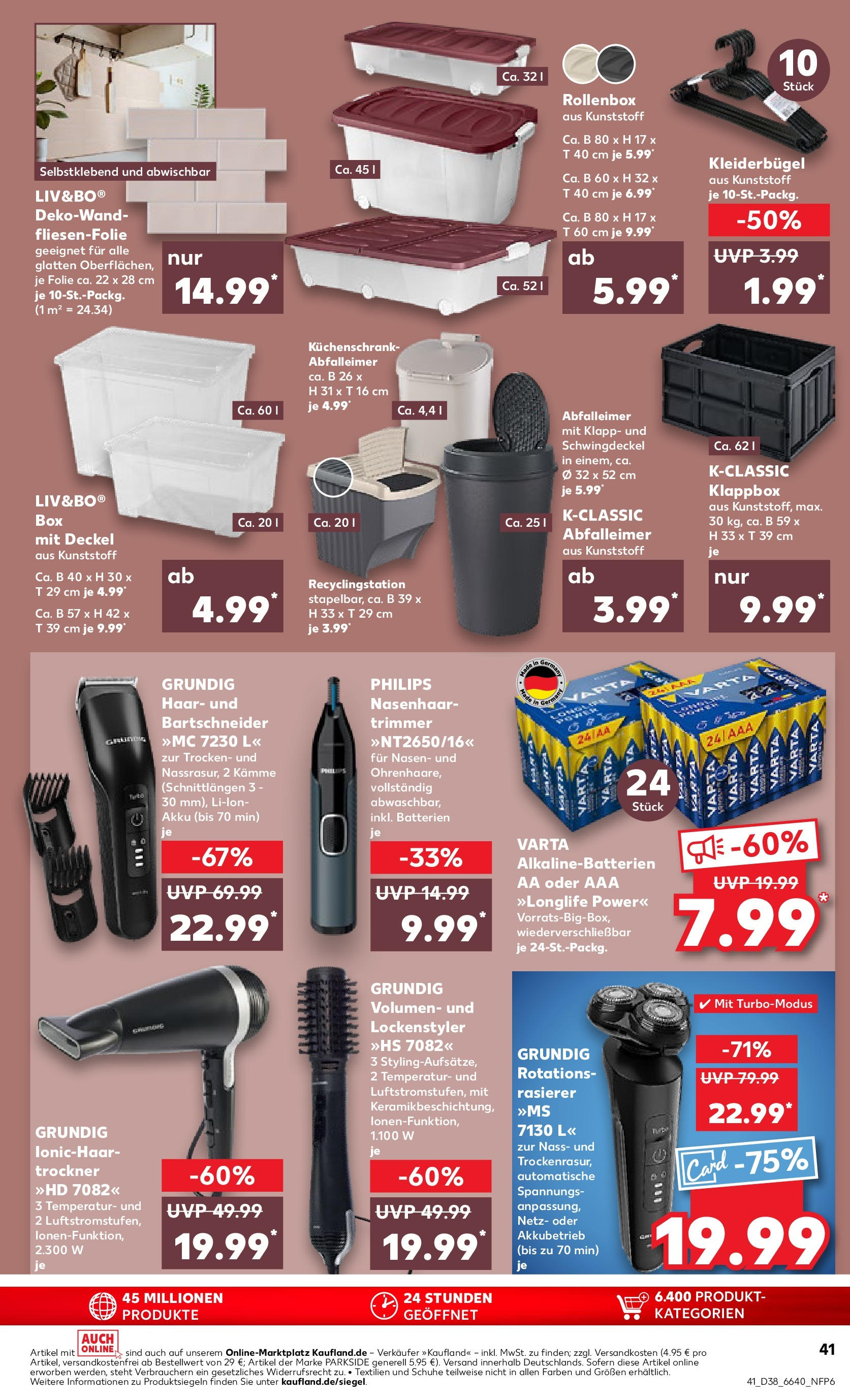 Prospekt Kaufland ab 17.09.2025 » Angebote Online zum Blättern | Seite: 41 | Produkte: Trockner, Rasierer, Batterien, Abfalleimer