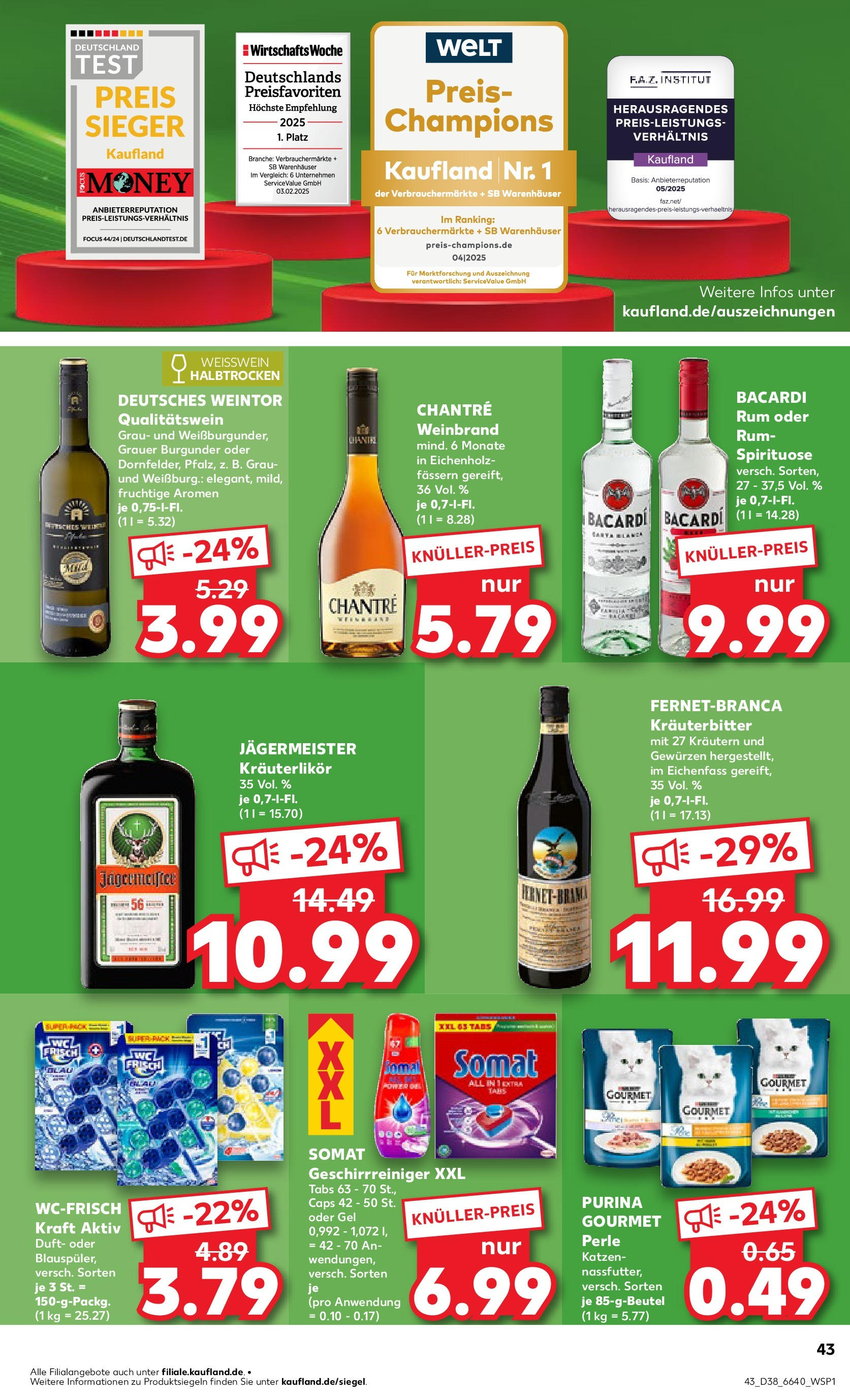 Prospekt Kaufland ab 17.09.2025 » Angebote Online zum Blättern | Seite: 43 | Produkte: Weißwein, Rum, Duft, Jägermeister