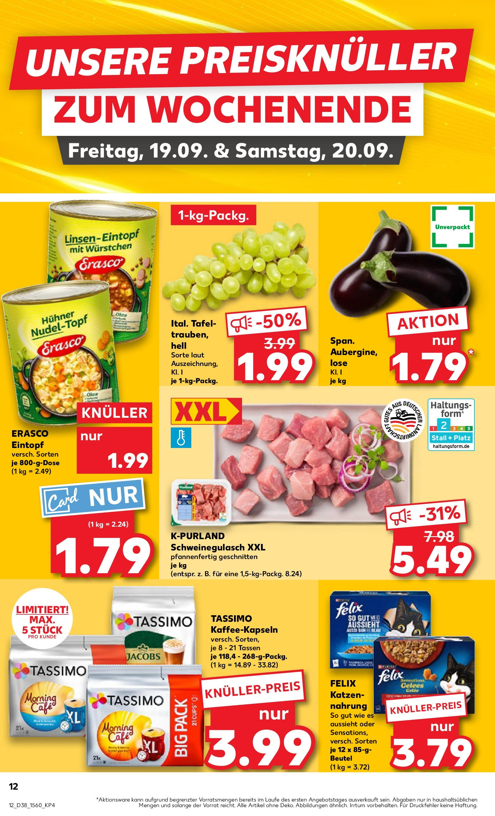 Prospekt Kaufland ab 18.09.2025 » Angebote Online zum Blättern | Seite: 12 | Produkte: Schweinegulasch, Erasco, Tassimo
