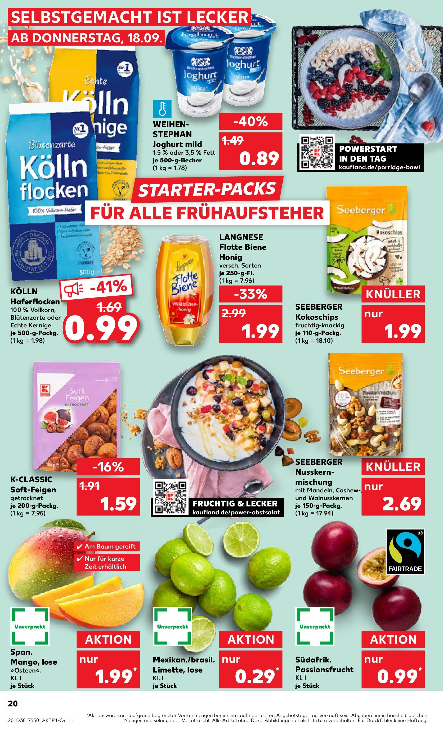 Prospekt Kaufland ab 17.09.2025 » Angebote Online zum Blättern | Seite: 20 | Produkte: Kolln haferflocken, Kolln, Joghurt, Mango