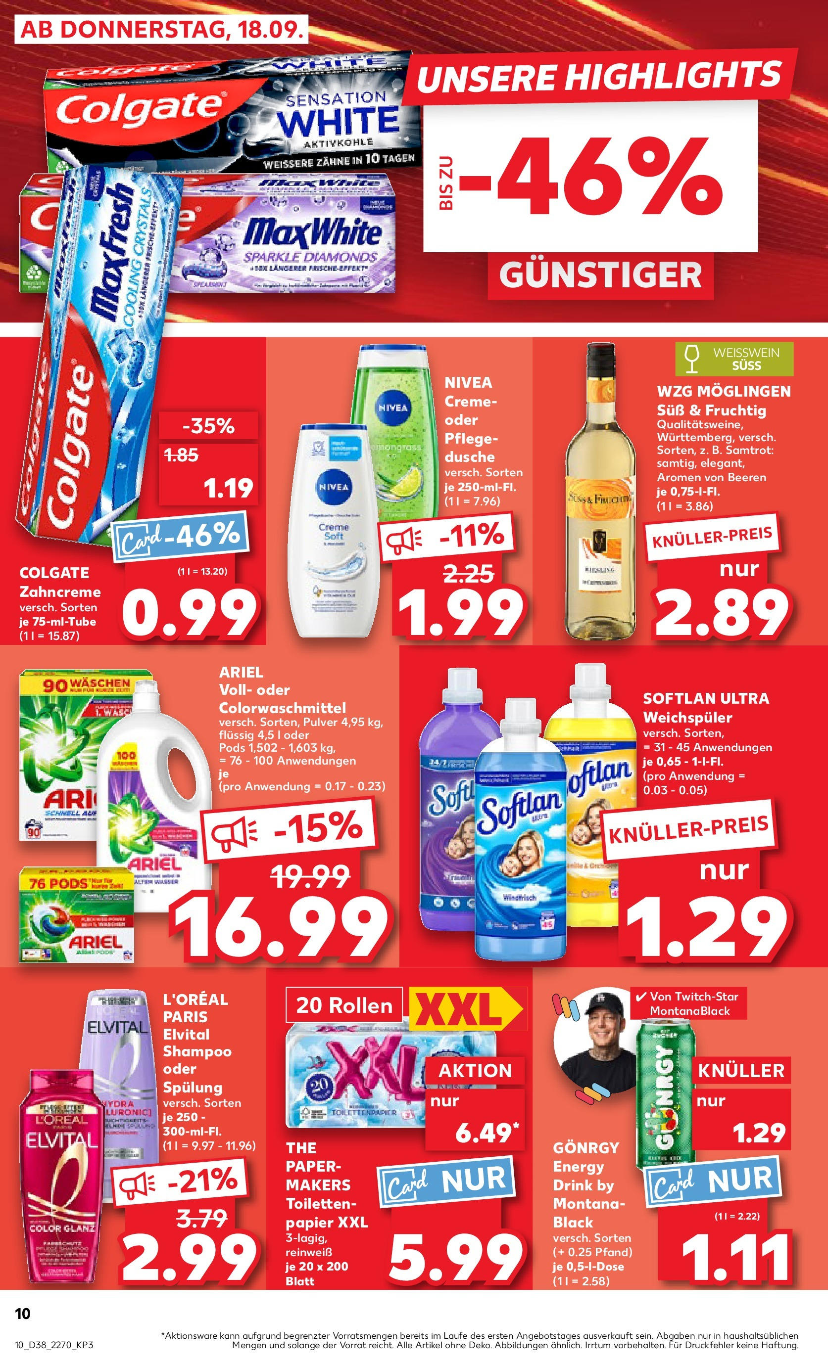 Prospekt Kaufland ab 17.09.2025 » Angebote Online zum Blättern | Seite: 10 | Produkte: Ariel, Creme, Wasser, Weichspüler