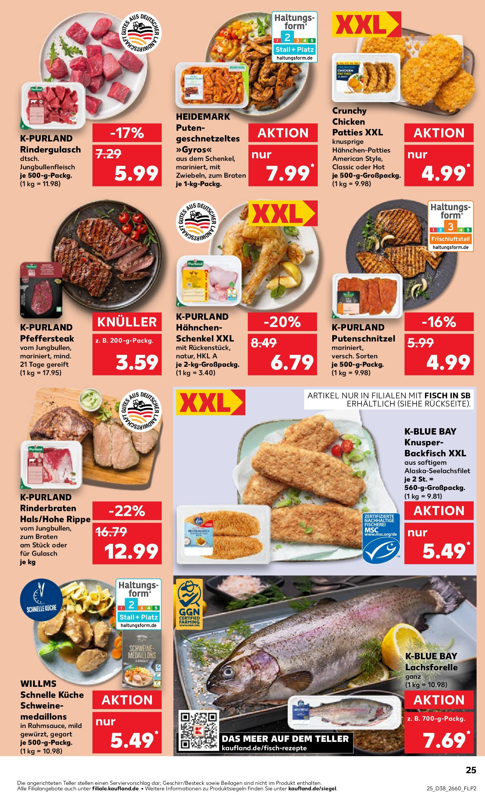 Prospekt Kaufland ab 17.09.2025 » Angebote Online zum Blättern | Seite: 25 | Produkte: Rindergulasch, Hahnchen, Gyros, Steak