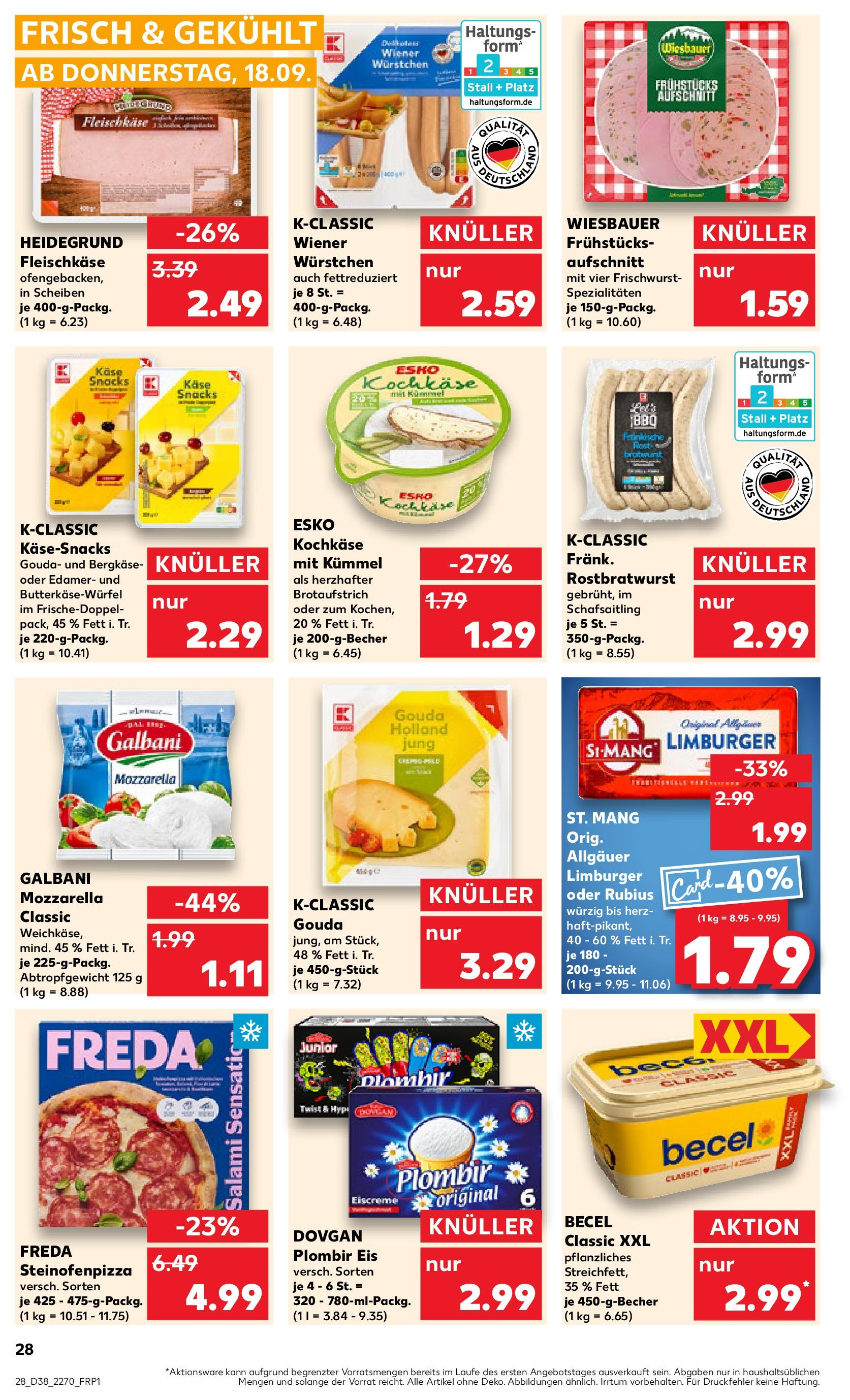 Prospekt Kaufland ab 17.09.2025 » Angebote Online zum Blättern | Seite: 28 | Produkte: Wiener wurstchen, Becel, Mozzarella, Gouda