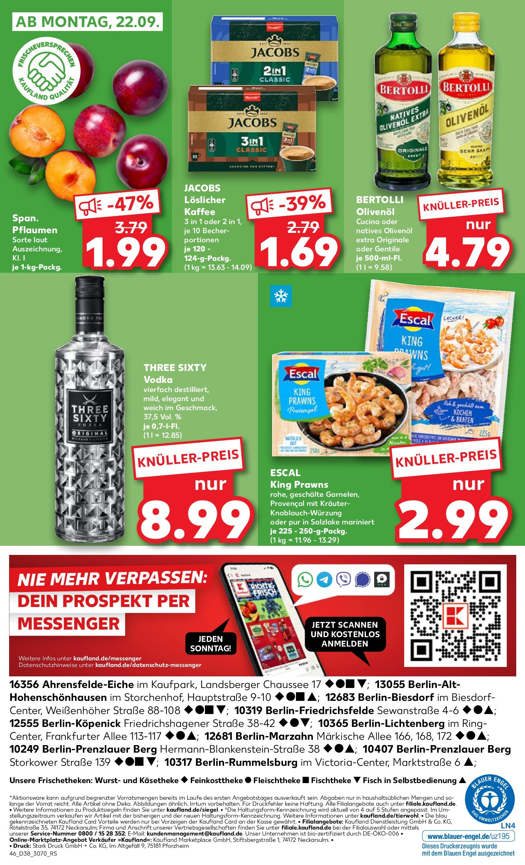 Prospekt Kaufland ab 18.09.2025 » Angebote Online zum Blättern | Seite: 46 | Produkte: Pflaumen, Kaffee, Olivenol, Bertolli olivenol