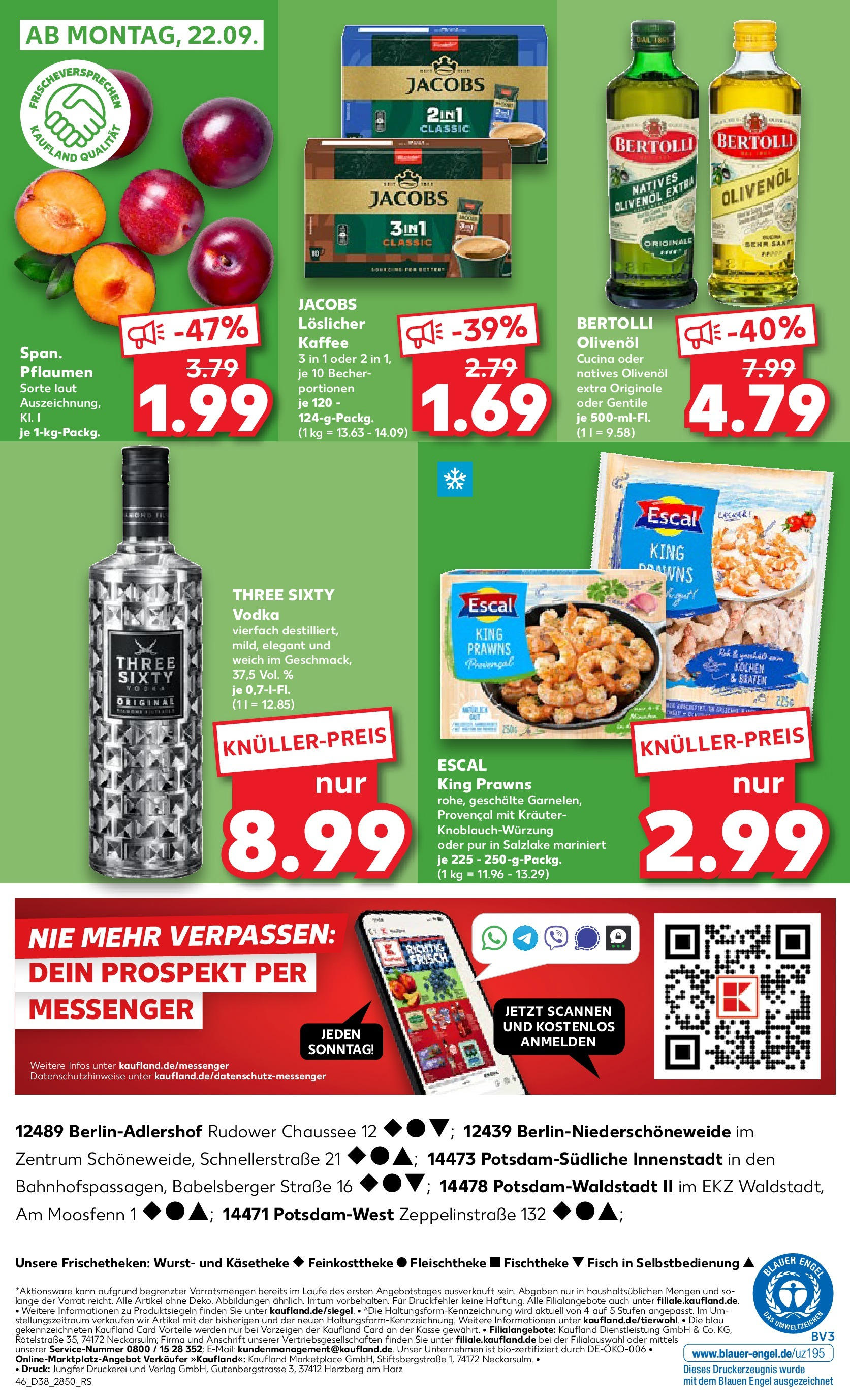 Prospekt Kaufland ab 18.09.2025 » Angebote Online zum Blättern | Seite: 46 | Produkte: Pflaumen, Bertolli olivenol, Fisch, Vodka