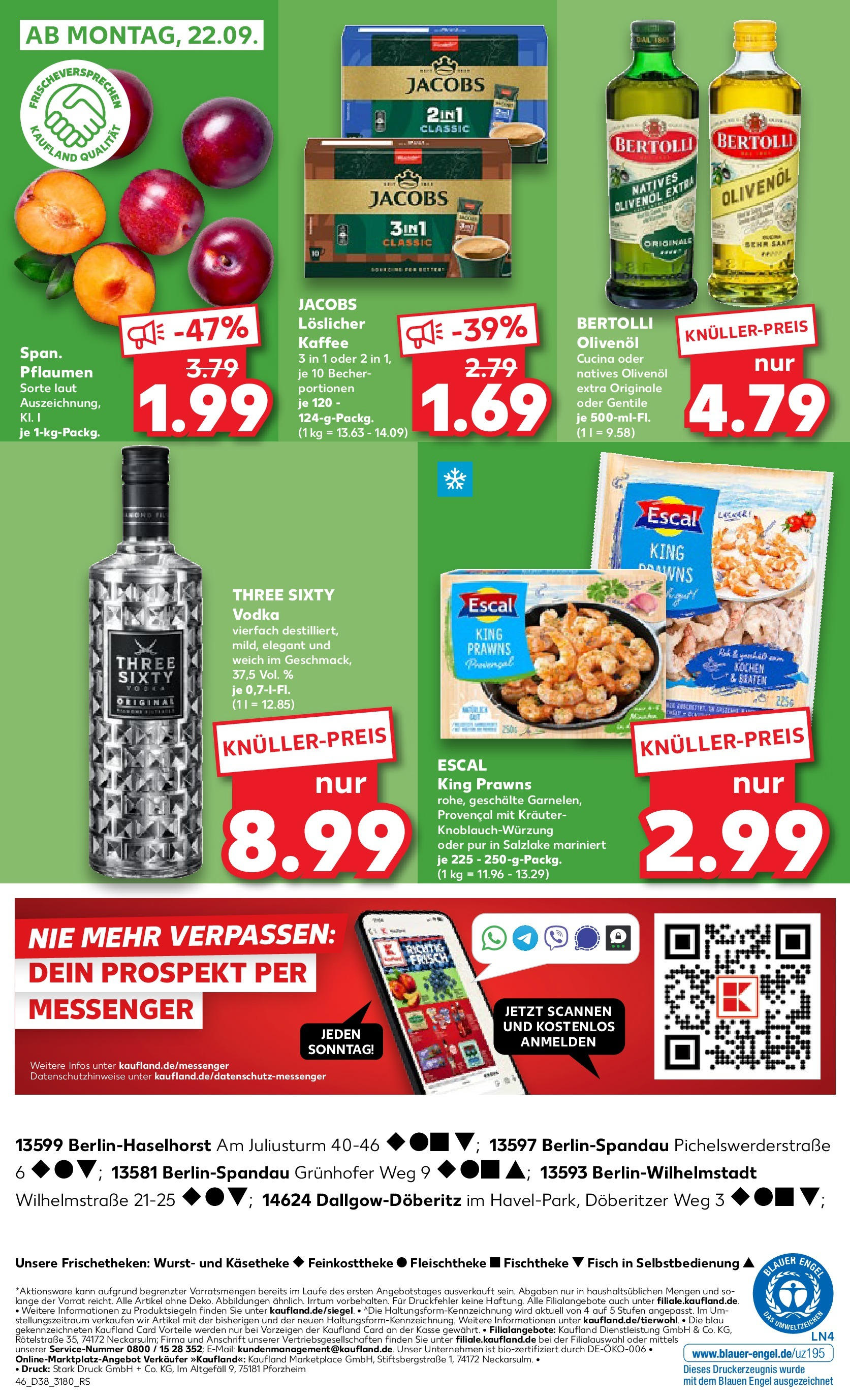Prospekt Kaufland ab 18.09.2025 » Angebote Online zum Blättern | Seite: 46 | Produkte: Olivenol, Bertolli olivenol, Wurst, Vodka
