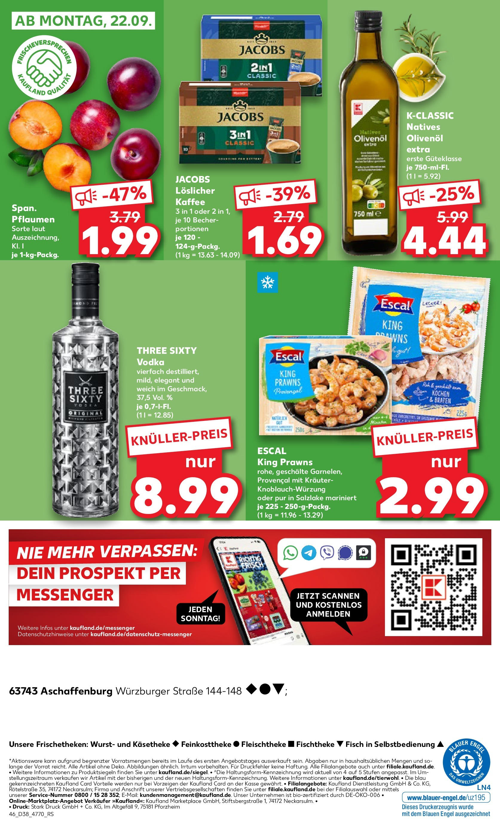 Prospekt Kaufland ab 17.09.2025 » Angebote Online zum Blättern | Seite: 46 | Produkte: Pflaumen, Kaffee, Olivenol, Wurst
