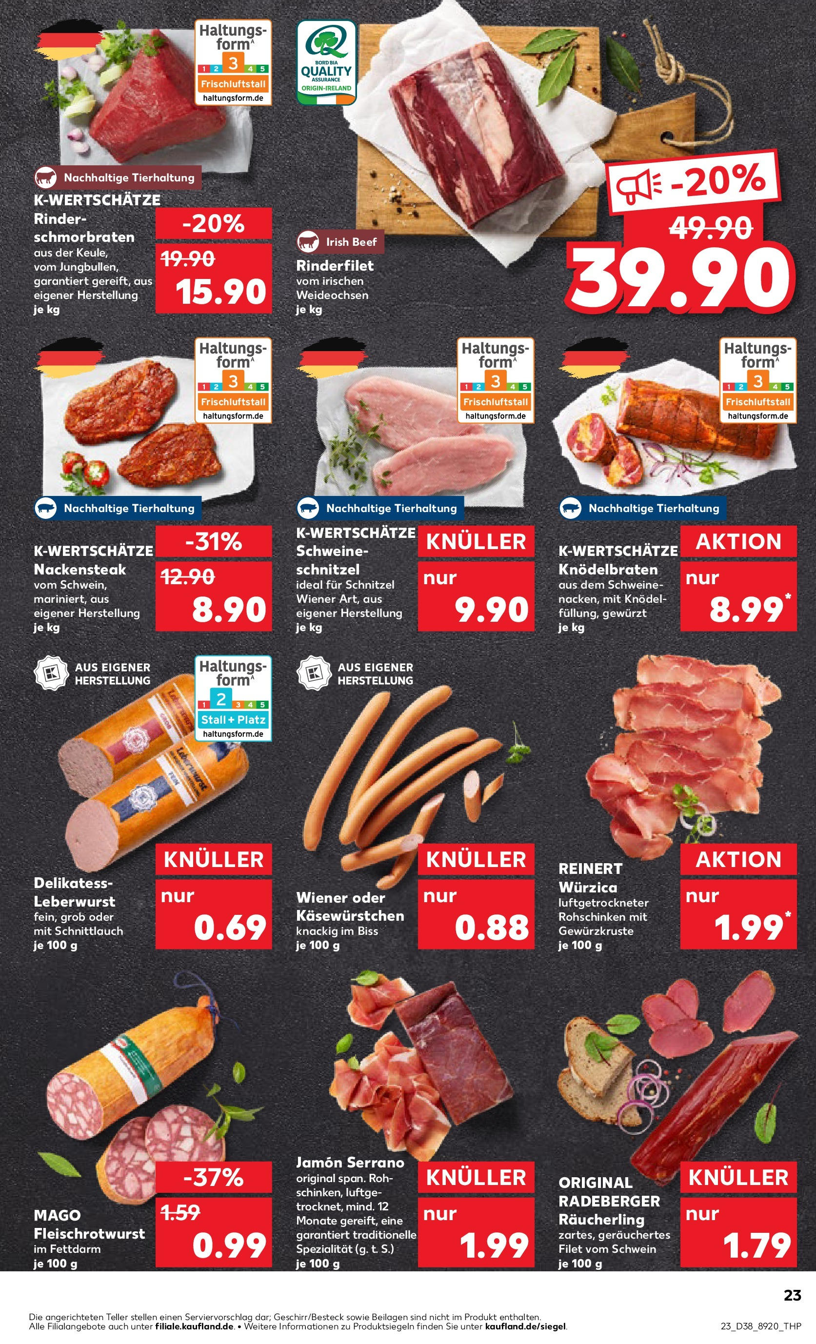 Prospekt Kaufland ab 18.09.2025 » Angebote Online zum Blättern | Seite: 23 | Produkte: Rinderfilet, Schnitzel