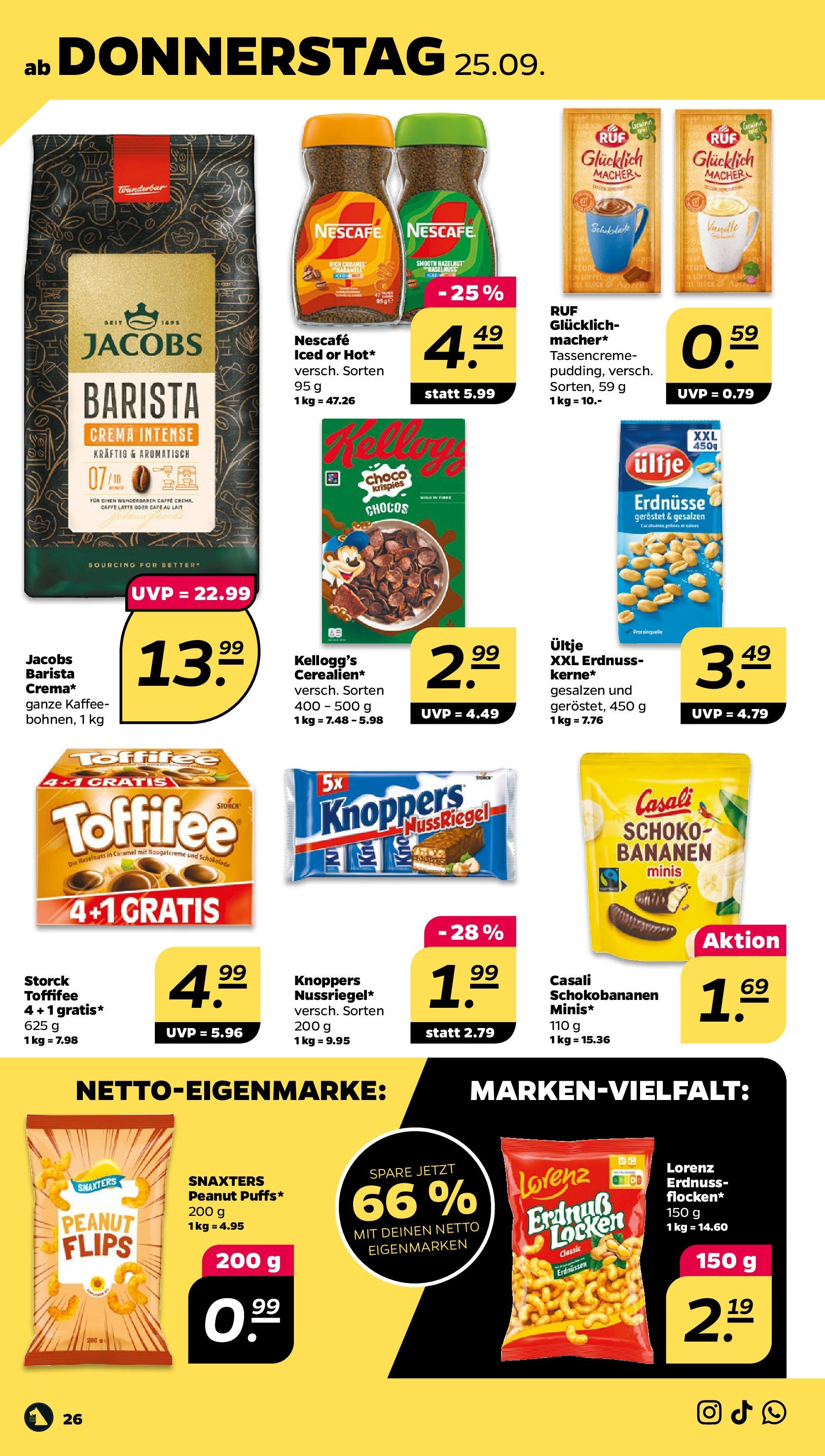 Netto - Netto APS : Wochenangebote ab 21.09.2025 → Angebote nächste Woche | Seite: 26 | Produkte: Kaffee, Schokolade, Bananen, Toffifee