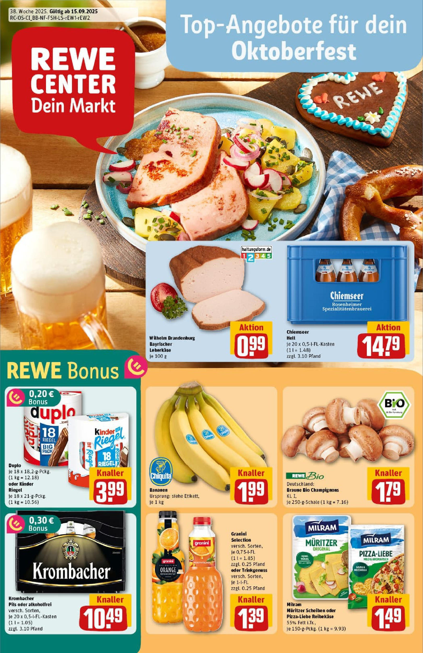 REWE Prospekt ab 14.09.2025 zum Blättern » Angebote | Seite: 1 | Produkte: Pils, Bananen, Milram, Granini