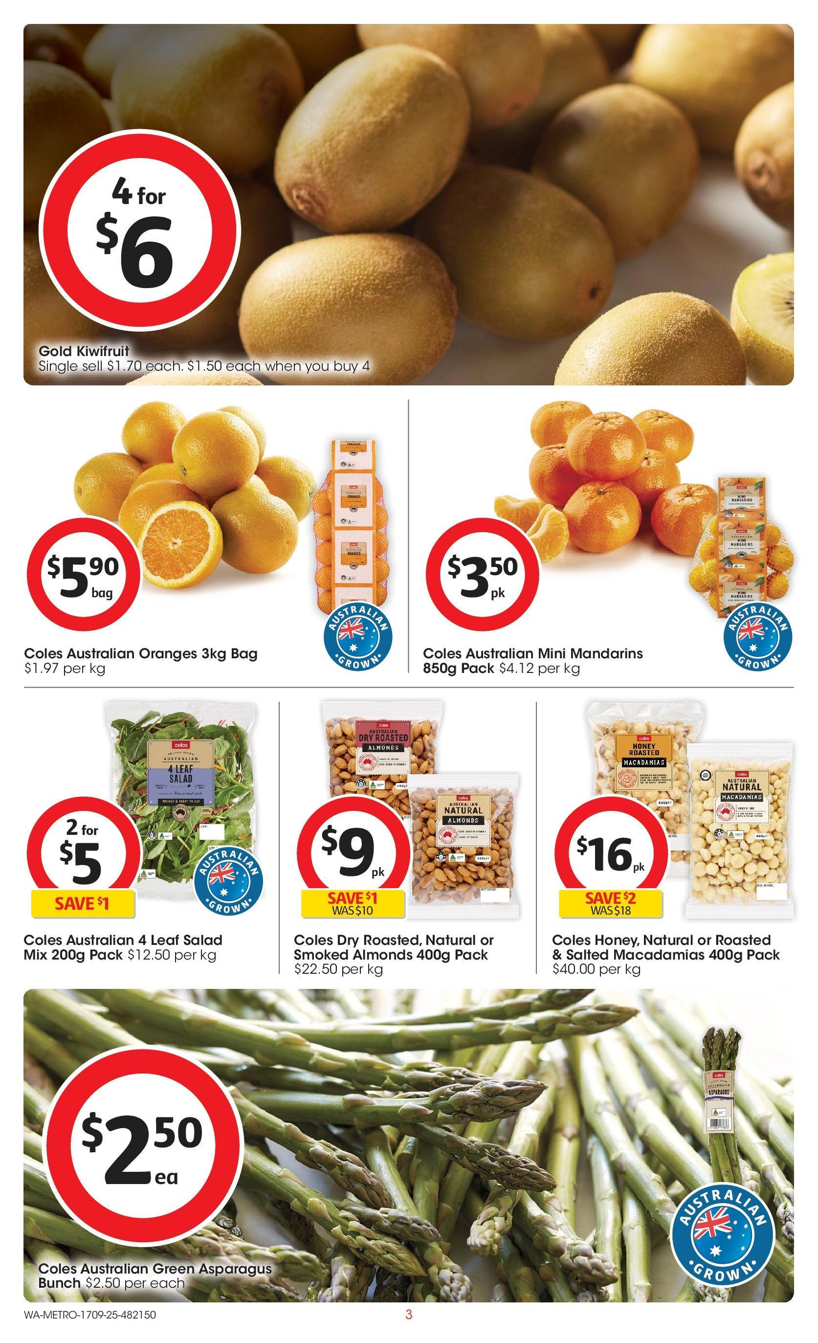 ﻿﻿Coles catalogue valid from 17/09/2025 > Online Australia | Page: 3 | Products: Almonds, Oranges, Kiwifruit, Mandarins