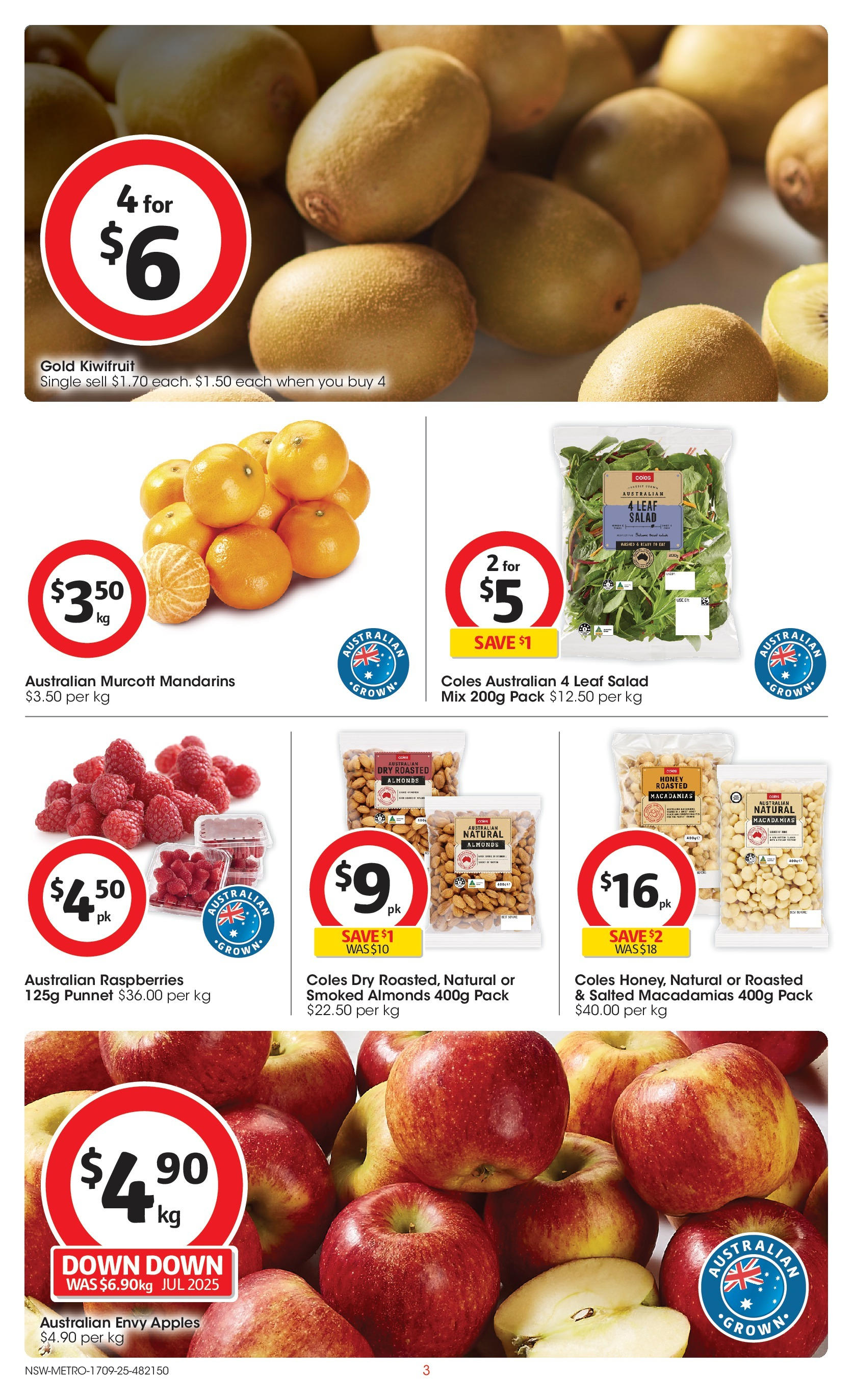 ﻿﻿Coles catalogue valid from 17/09/2025 > Online Australia | Page: 3 | Products: Almonds, Honey, Kiwifruit, Salad