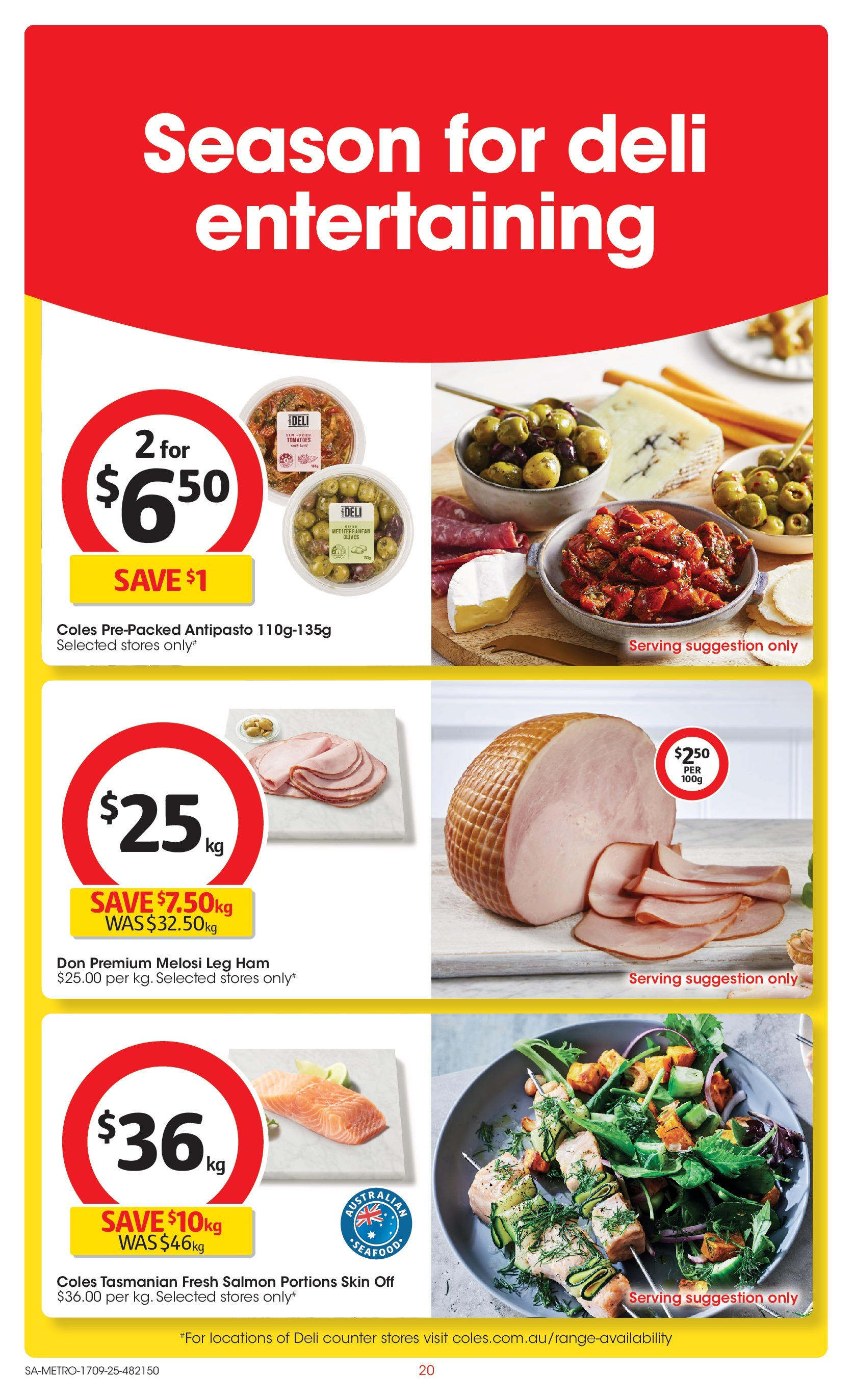 ﻿﻿Coles catalogue valid from 17/09/2025 > Online Australia | Page: 20 | Products: Ham, Tomatoes, Olives, Salmon