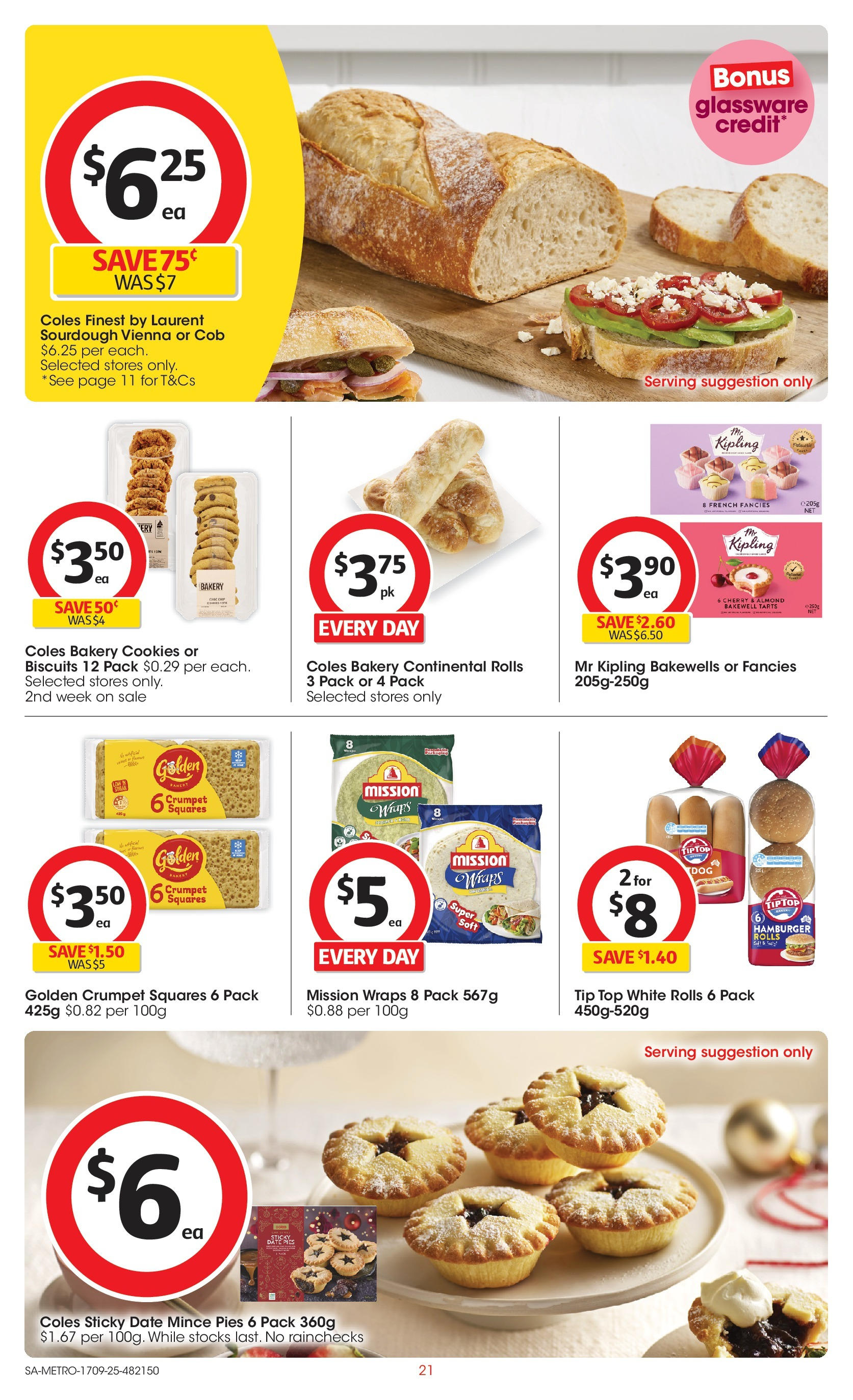 ﻿﻿Coles catalogue valid from 17/09/2025 > Online Australia | Page: 21 | Products: Glassware, Biscuits, Date, Bakery