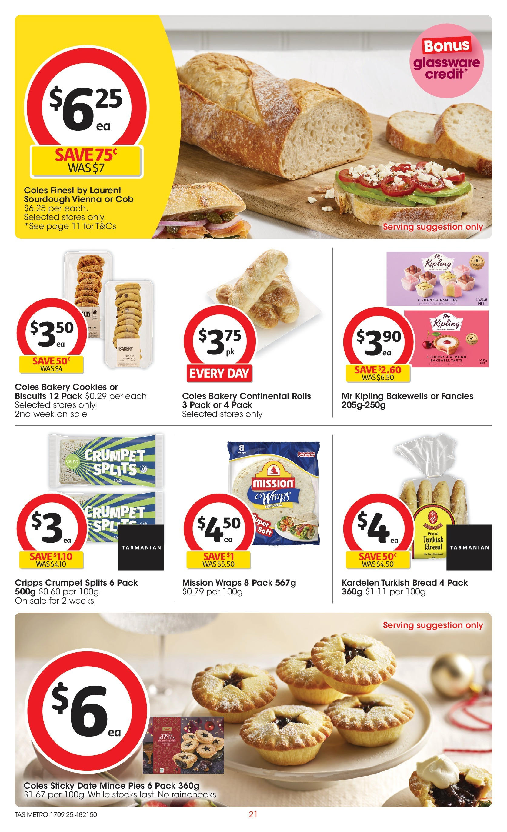 ﻿﻿Coles catalogue valid from 17/09/2025 > Online Australia | Page: 21 | Products: Bread, Glassware, Pies, Bakery