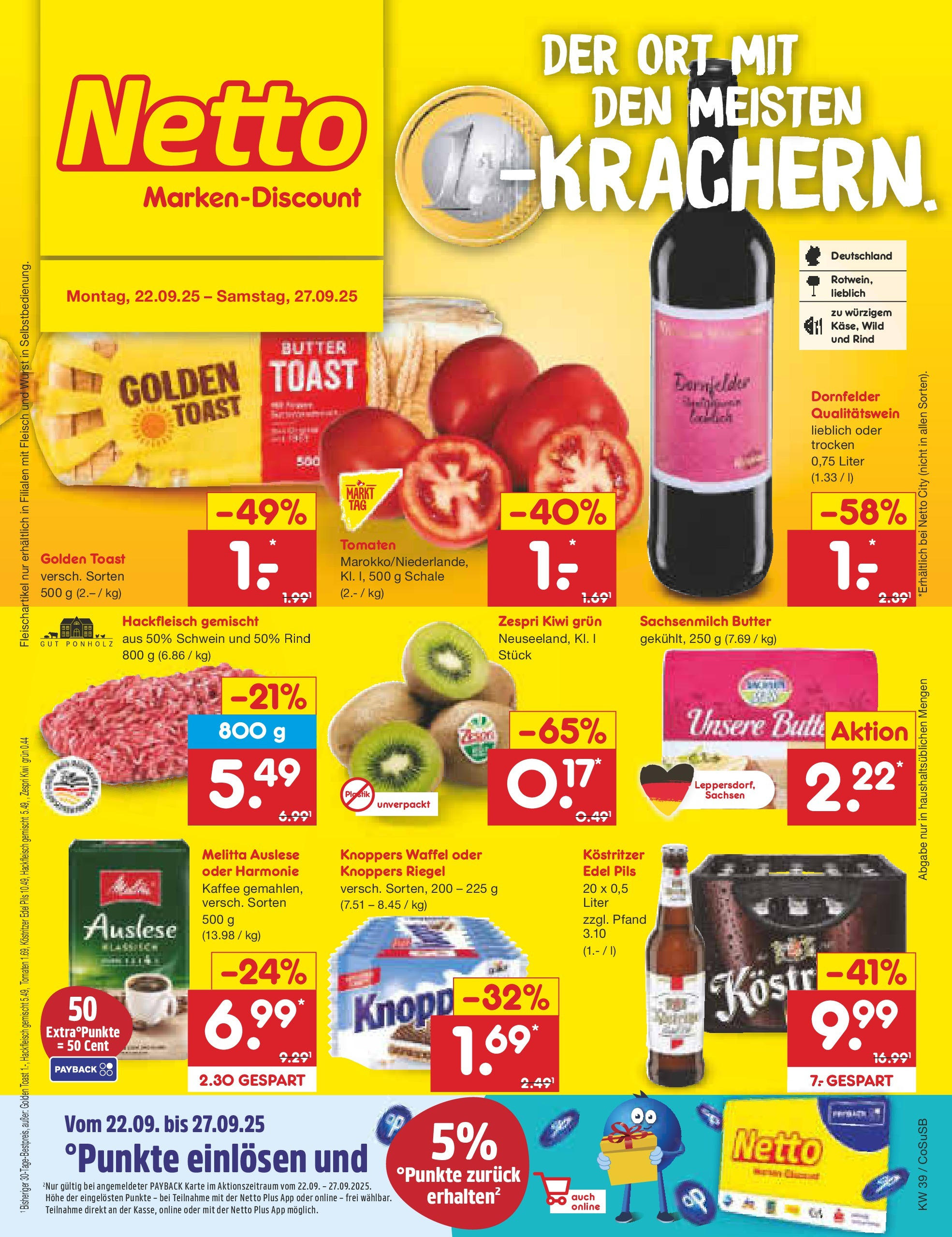 Netto Marken-Discount prospekt Bitterfeld-Wolfen	 (ab 21.09.2025) » Angebote | Seite: 1 | Produkte: Butter, Tomaten, Knoppers, Kiwi
