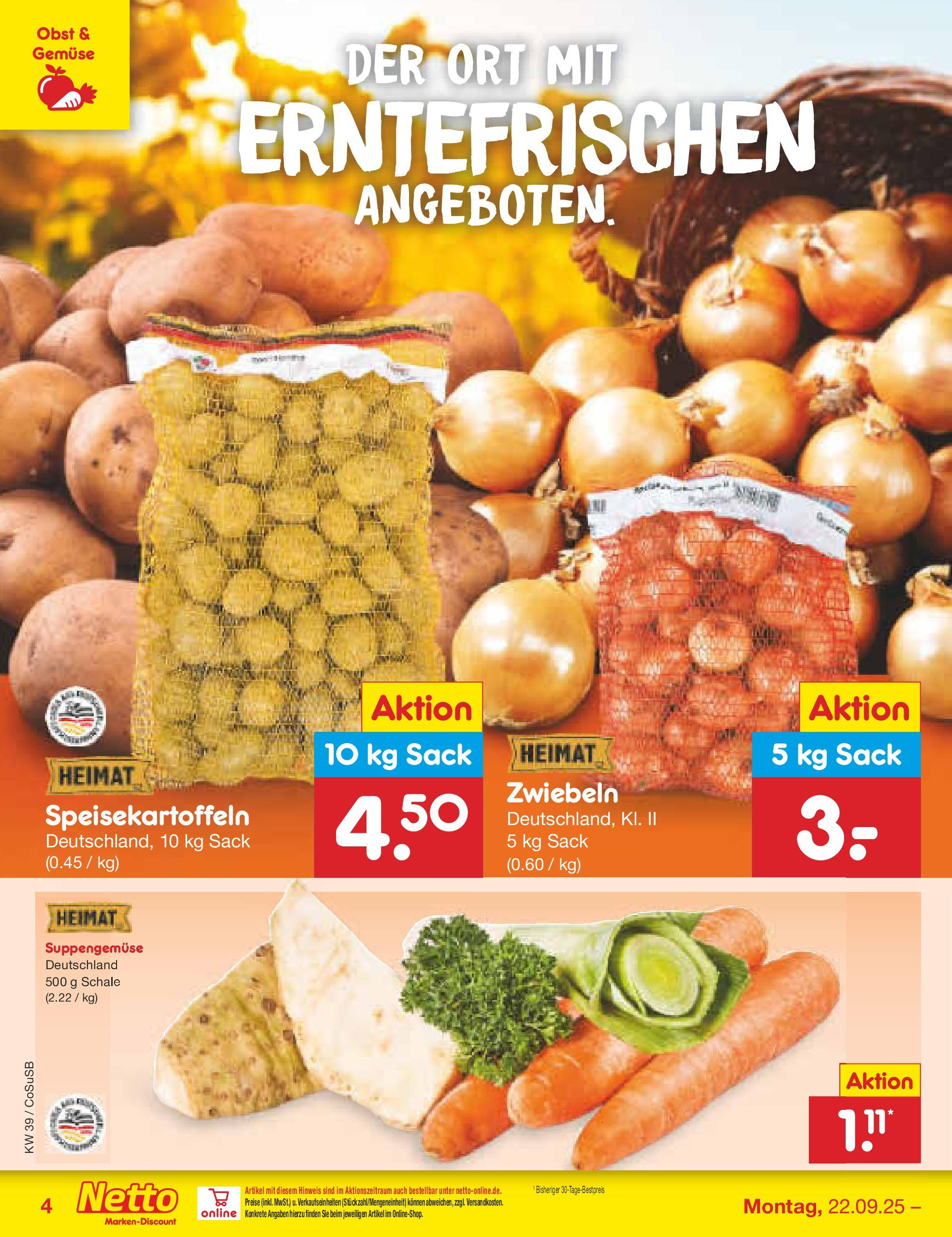 Netto Marken-Discount prospekt Bitterfeld-Wolfen	 (ab 21.09.2025) » Angebote | Seite: 4 | Produkte: Zwiebeln, Gemüse, Obst
