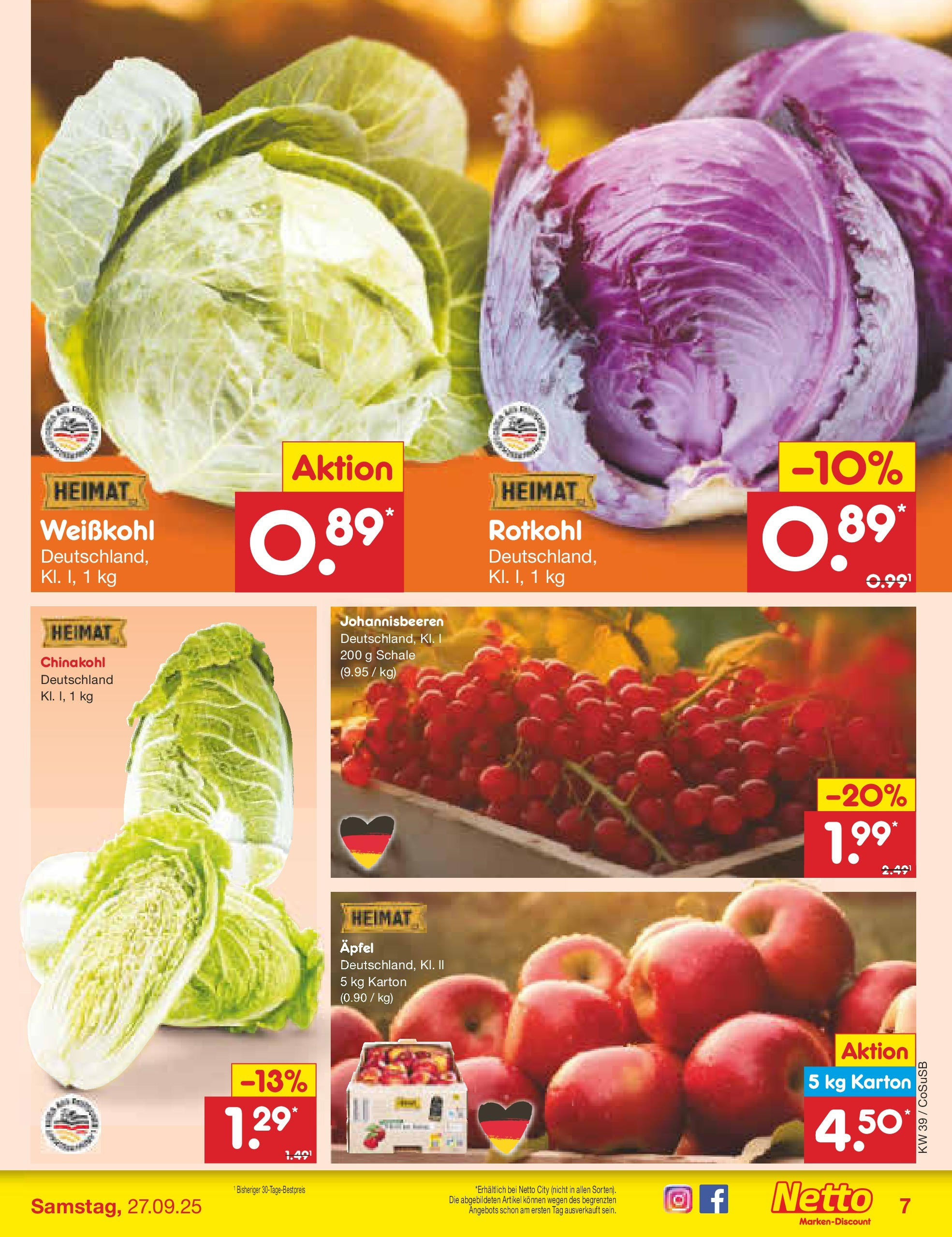 Netto Marken-Discount prospekt Bitterfeld-Wolfen	 (ab 21.09.2025) » Angebote | Seite: 7 | Produkte: Rotkohl, Äpfel, Chinakohl