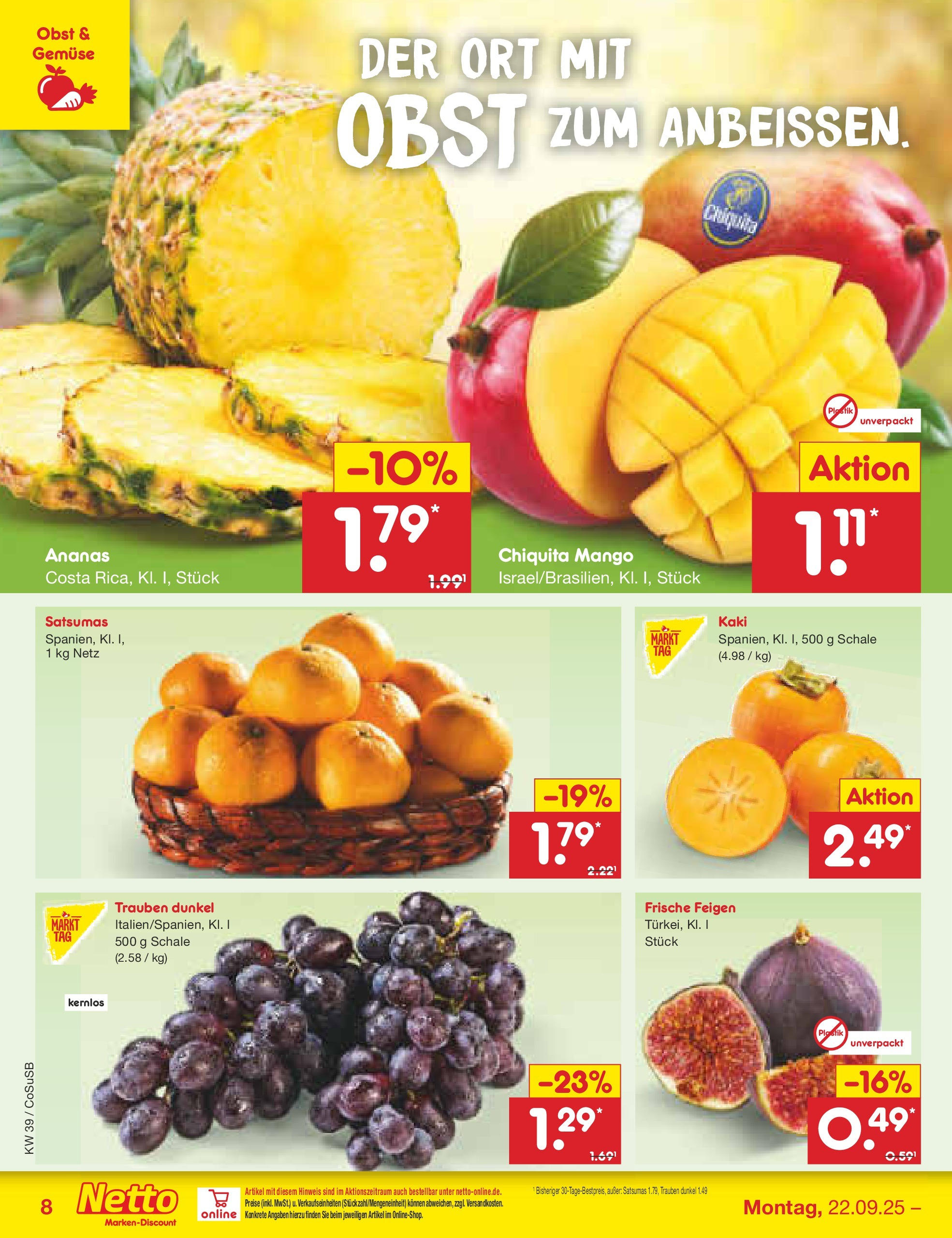 Netto Marken-Discount prospekt Bitterfeld-Wolfen	 (ab 21.09.2025) » Angebote | Seite: 8 | Produkte: Trauben, Ananas, Gemüse, Mango