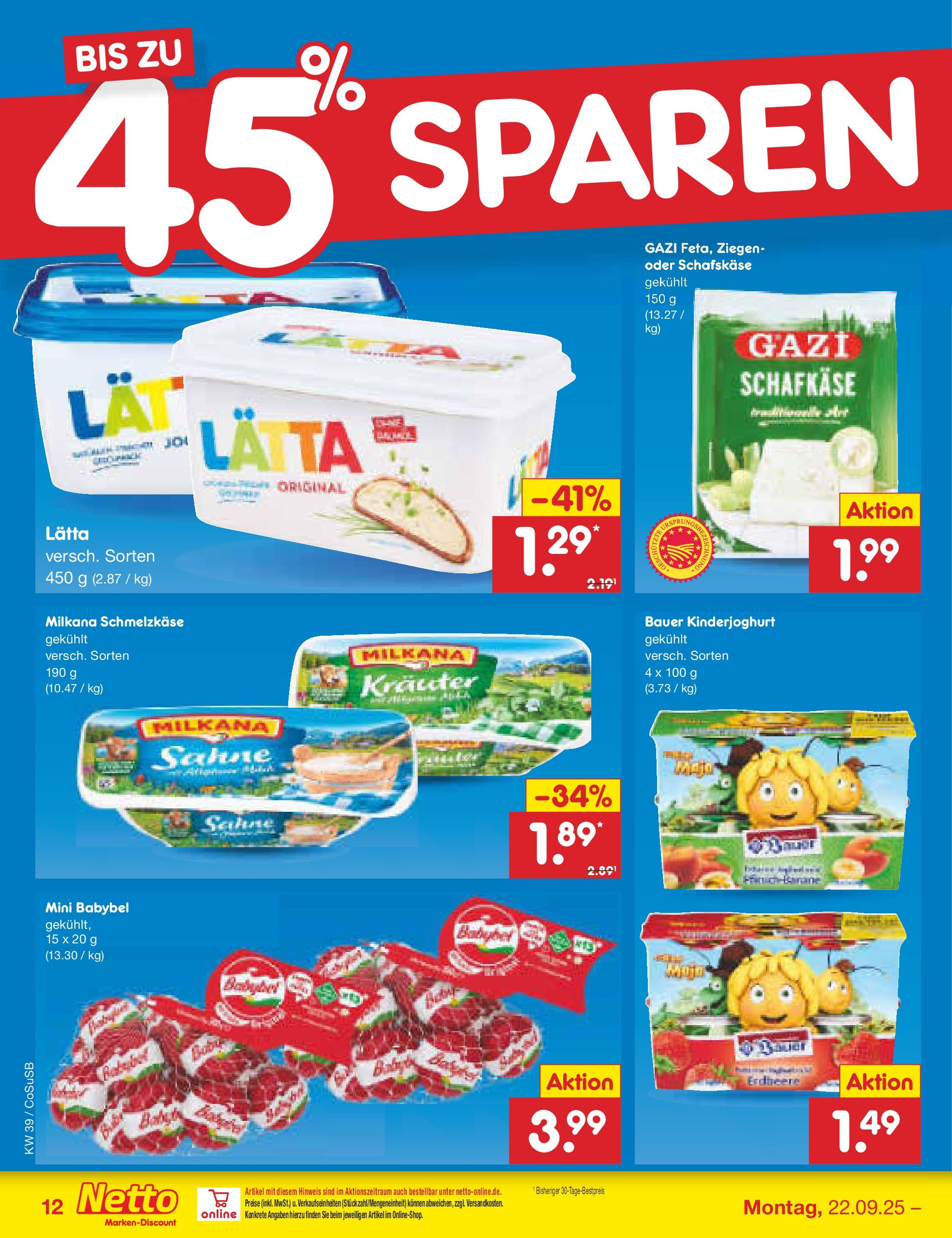 Netto Marken-Discount prospekt Bitterfeld-Wolfen	 (ab 21.09.2025) » Angebote | Seite: 12 | Produkte: Milkana, Babybel, Sahne, Schafskase