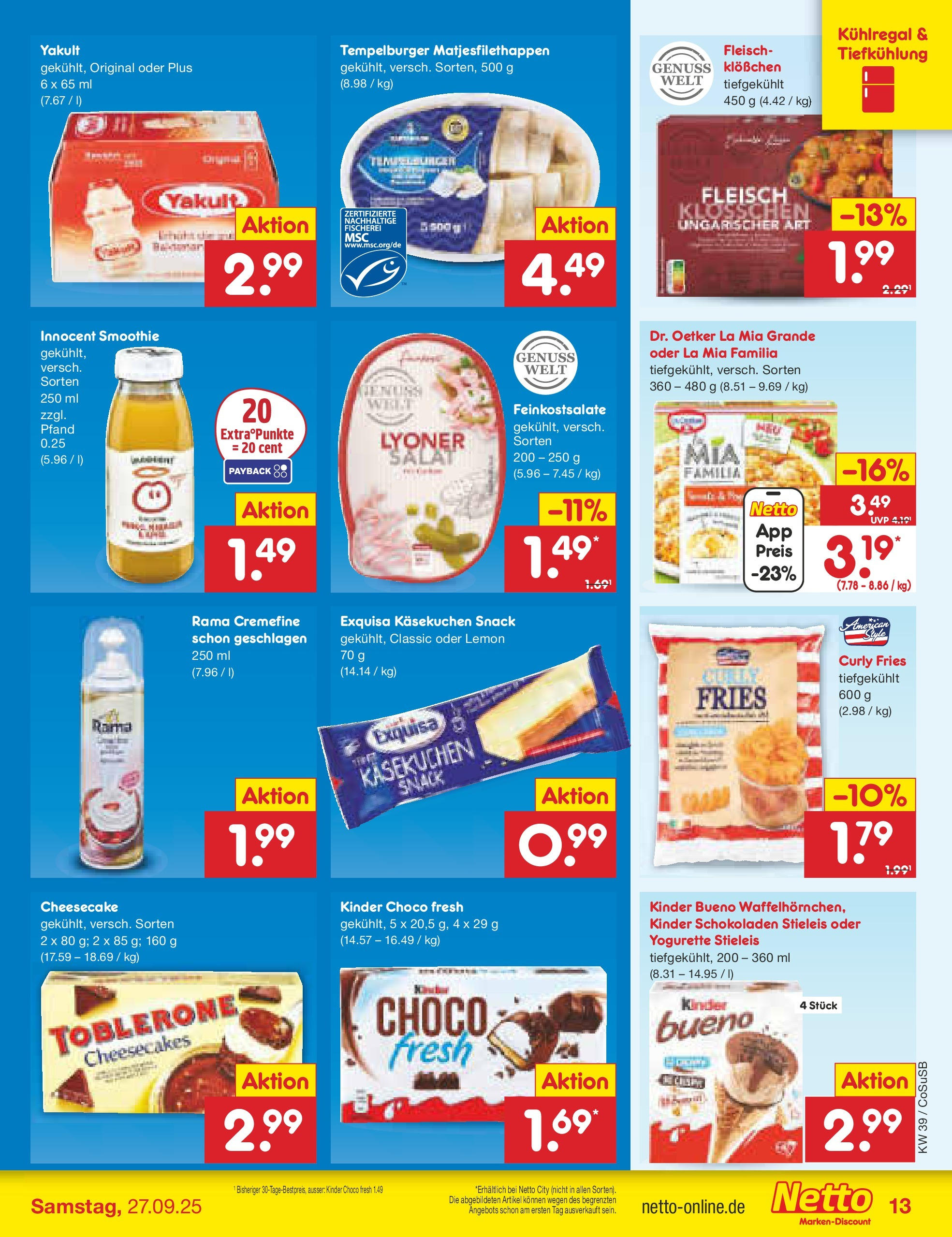 Netto Marken-Discount prospekt Bitterfeld-Wolfen	 (ab 21.09.2025) » Angebote | Seite: 13 | Produkte: Yogurette, Kinder bueno, Exquisa, Fleisch