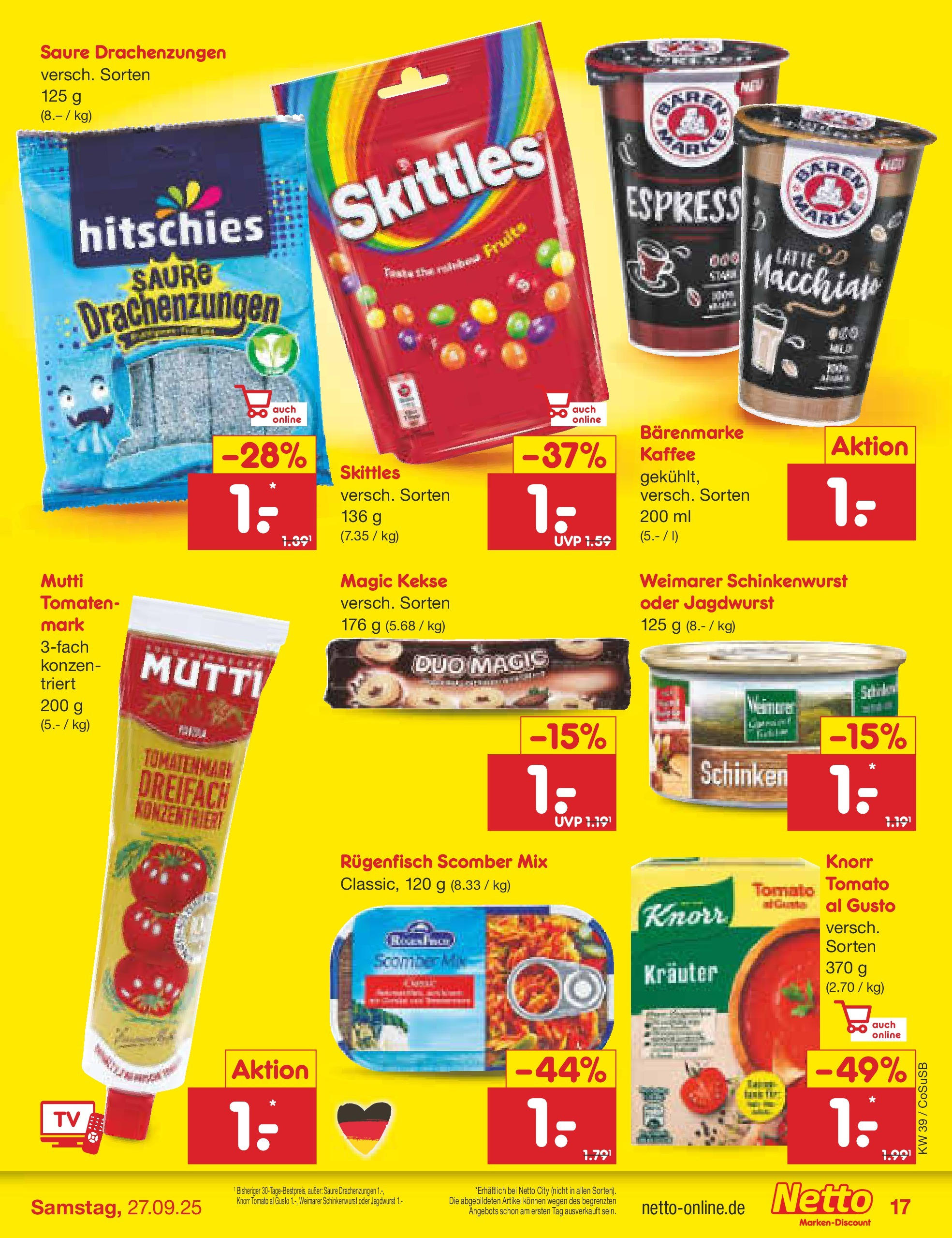 Netto Marken-Discount prospekt Bitterfeld-Wolfen	 (ab 21.09.2025) » Angebote | Seite: 17 | Produkte: Kaffee, Tomaten, Knorr, Schinken