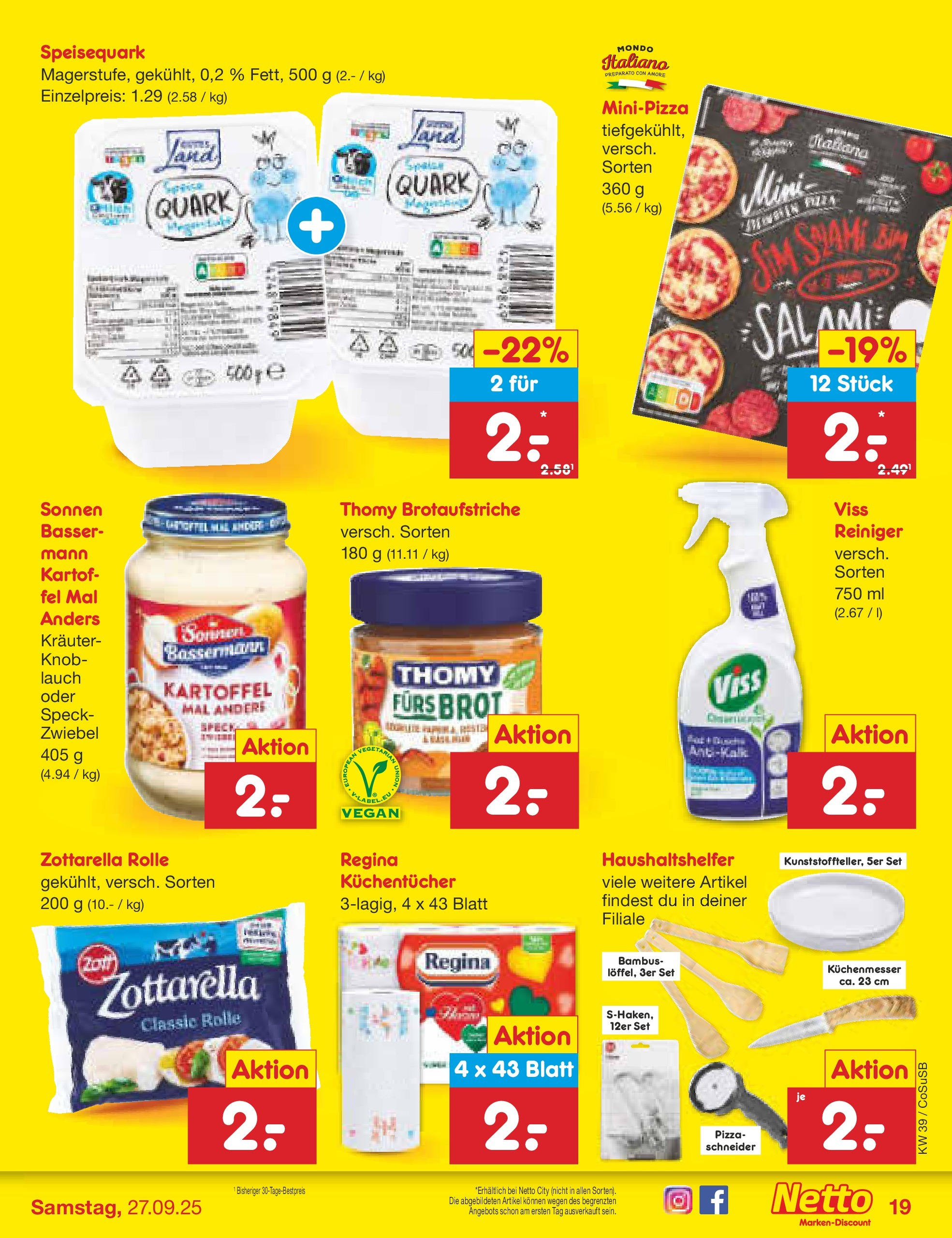 Netto Marken-Discount prospekt Bitterfeld-Wolfen	 (ab 21.09.2025) » Angebote | Seite: 19 | Produkte: Quark, Brot, Pizza, Speisequark