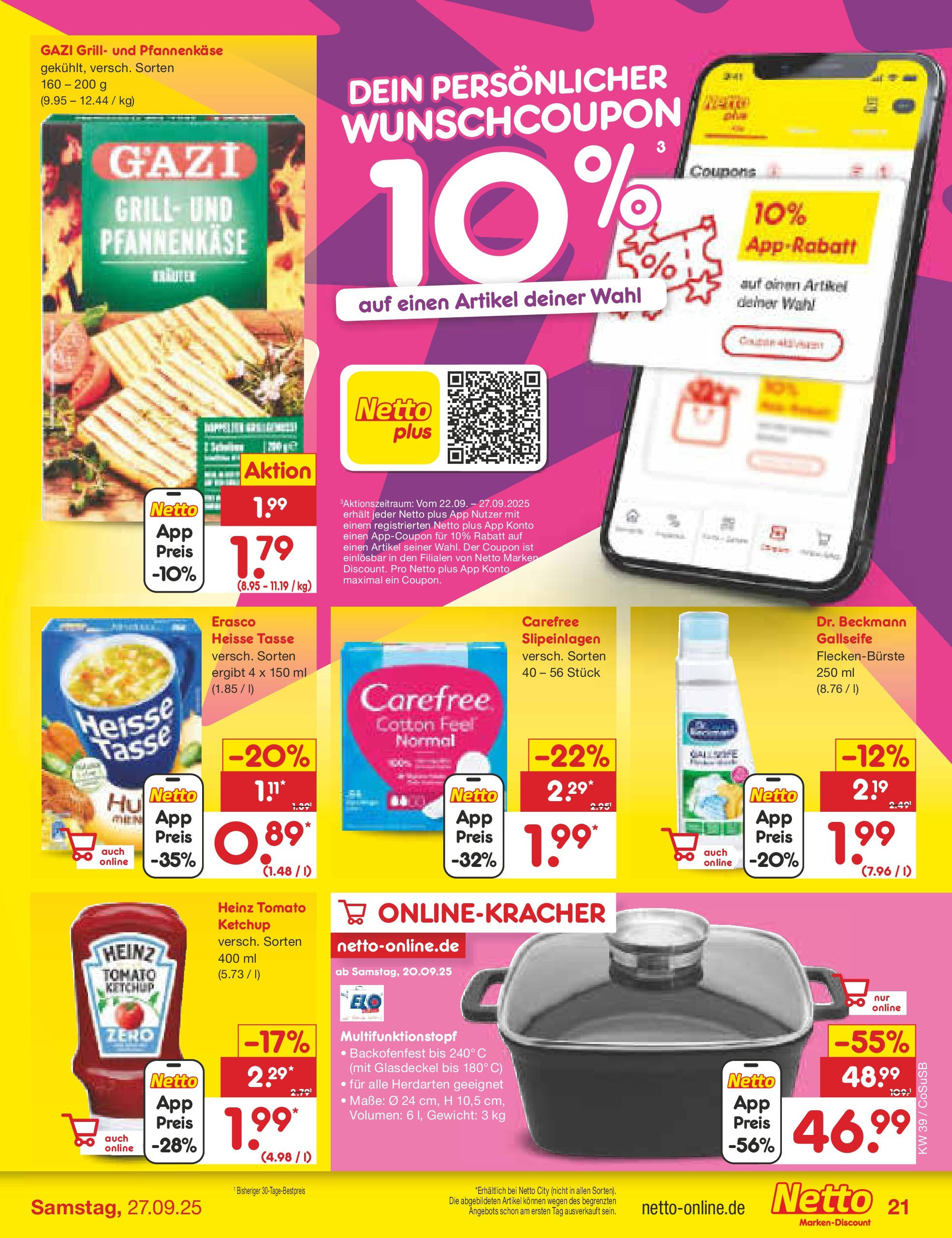 Netto Marken-Discount prospekt Bitterfeld-Wolfen	 (ab 21.09.2025) » Angebote | Seite: 21 | Produkte: Gewicht, Grill, Erasco, Ketchup