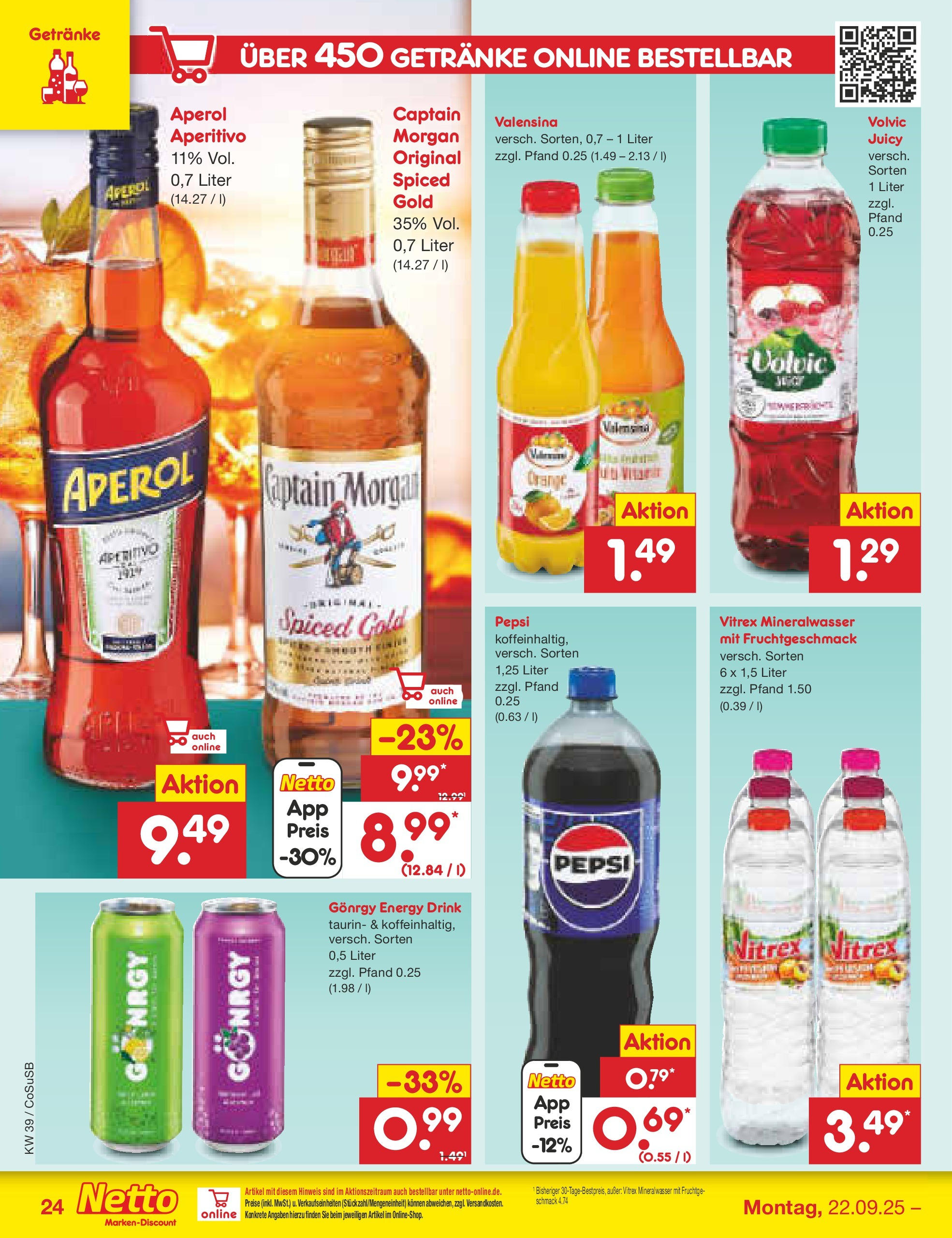 Netto Marken-Discount prospekt Bitterfeld-Wolfen	 (ab 21.09.2025) » Angebote | Seite: 24 | Produkte: Energy, Valensina, Captain morgan, Pepsi