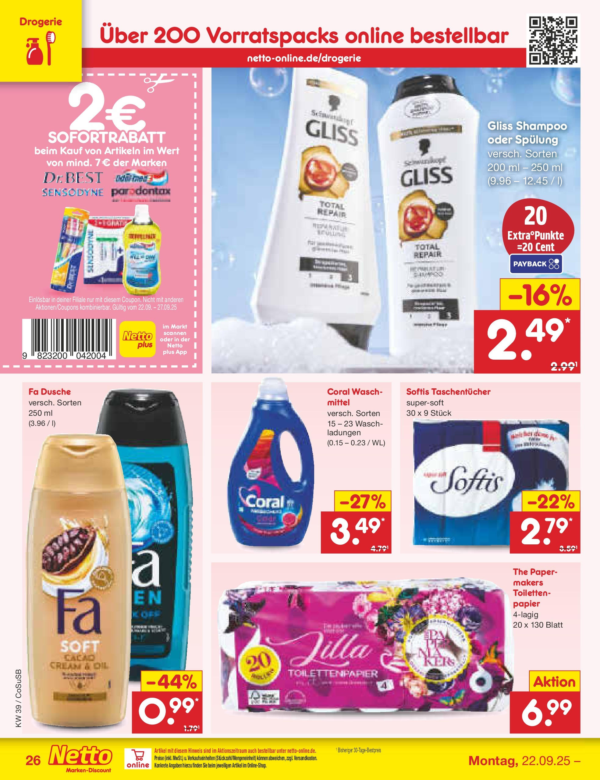 Netto Marken-Discount prospekt Bitterfeld-Wolfen	 (ab 21.09.2025) » Angebote | Seite: 26 | Produkte: Coral, Dusche, Spülung, Toilettenpapier