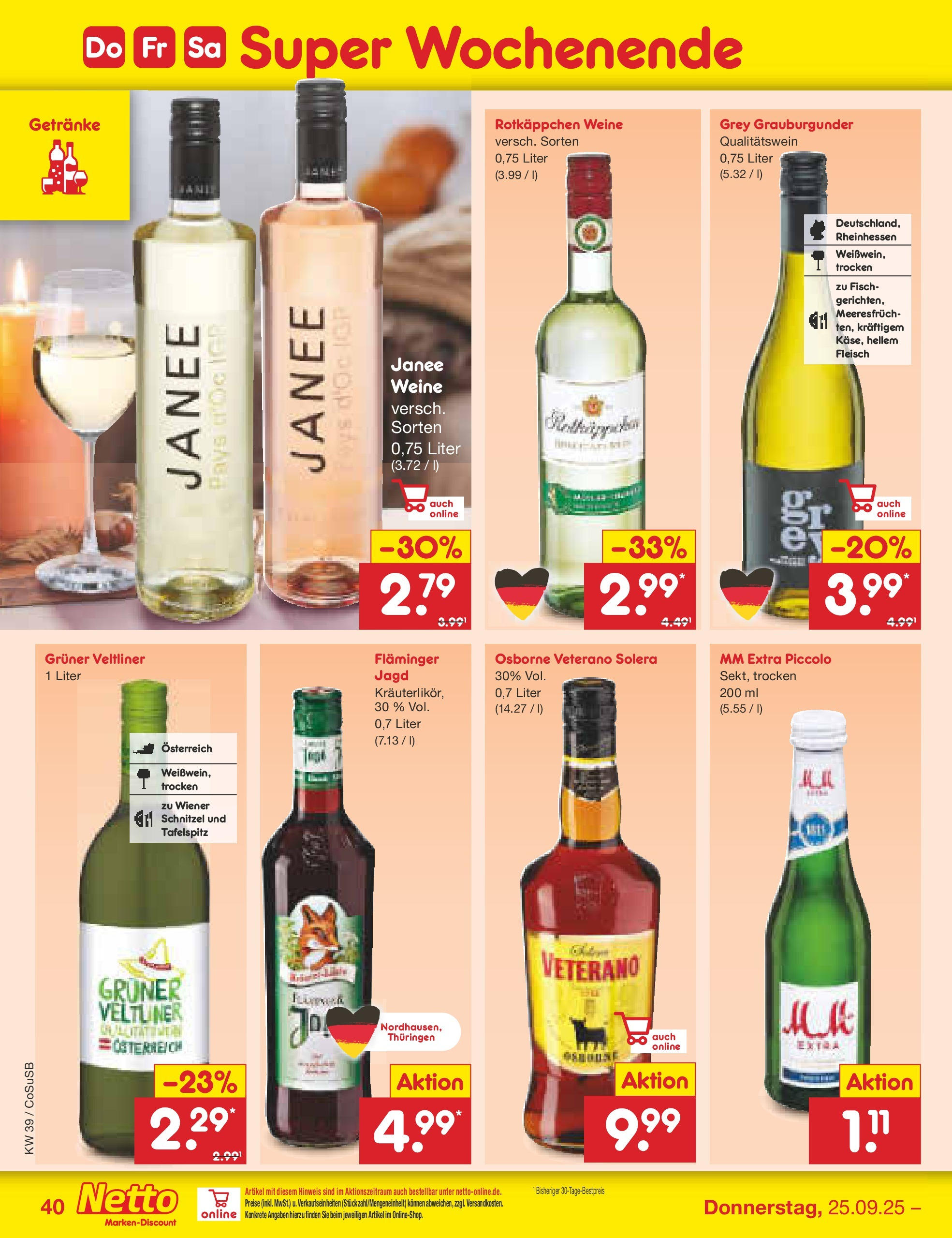 Netto Marken-Discount prospekt Bitterfeld-Wolfen	 (ab 21.09.2025) » Angebote | Seite: 40 | Produkte: Tafelspitz, Fisch, Rotkäppchen, Fleisch