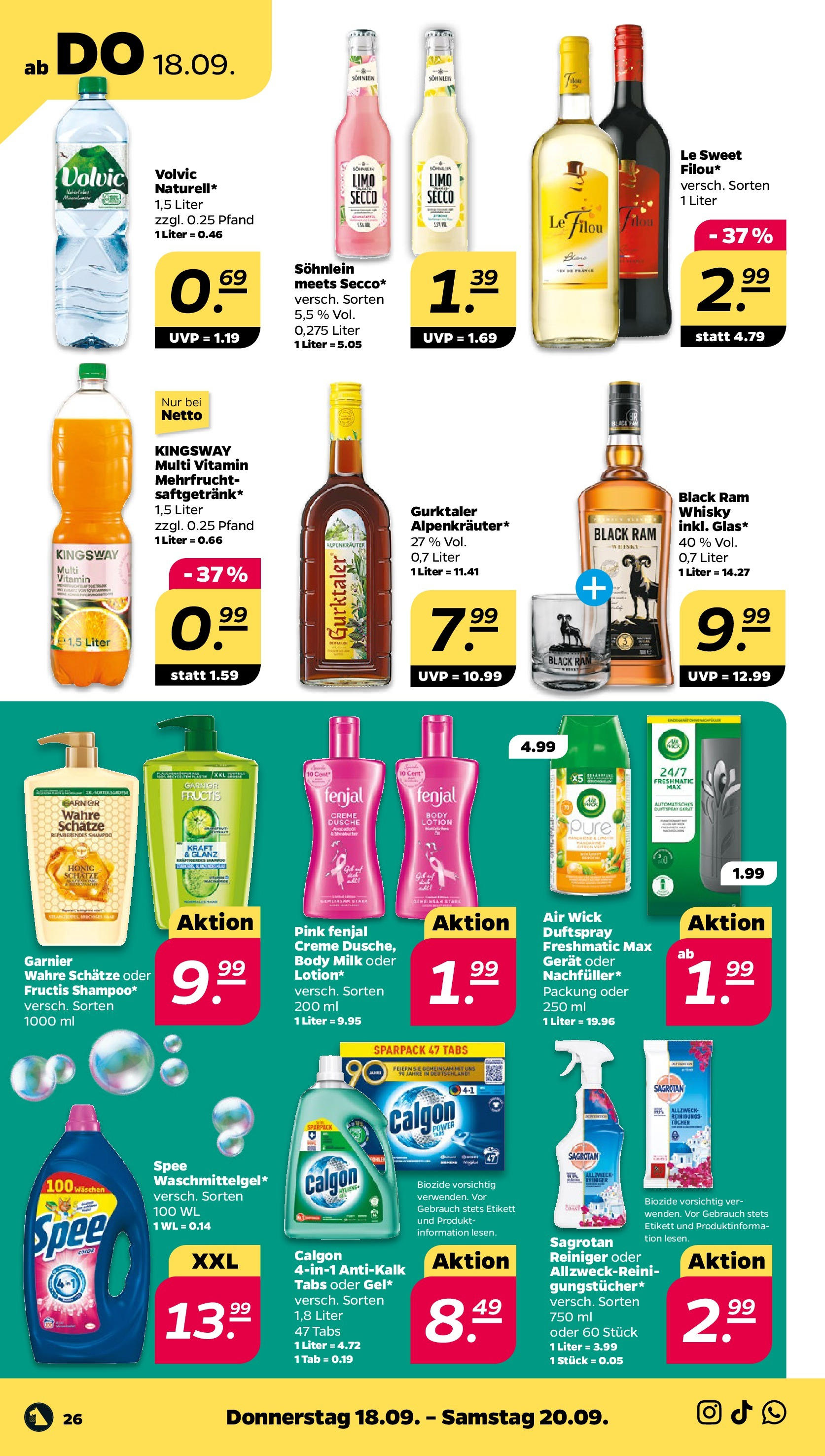 Netto Prospekt 	 ab 15.09.2025 → Angebote nächste Woche | Seite: 26 | Produkte: Dusche, Shampoo, Creme, Volvic