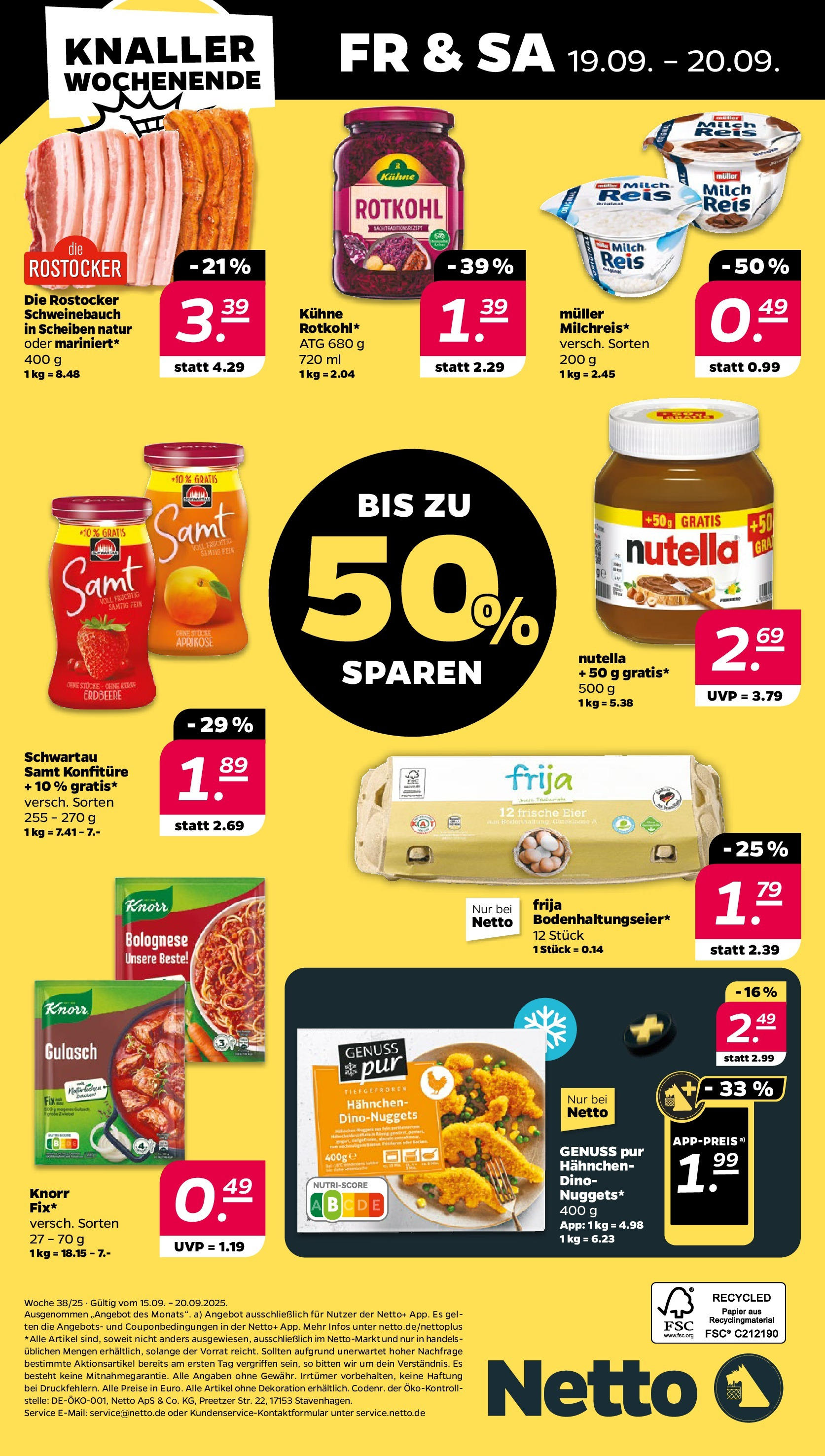 Netto Prospekt 	 ab 15.09.2025 → Angebote nächste Woche | Seite: 28 | Produkte: Hahnchen, Schwartau samt, Schweinebauch, Nutella