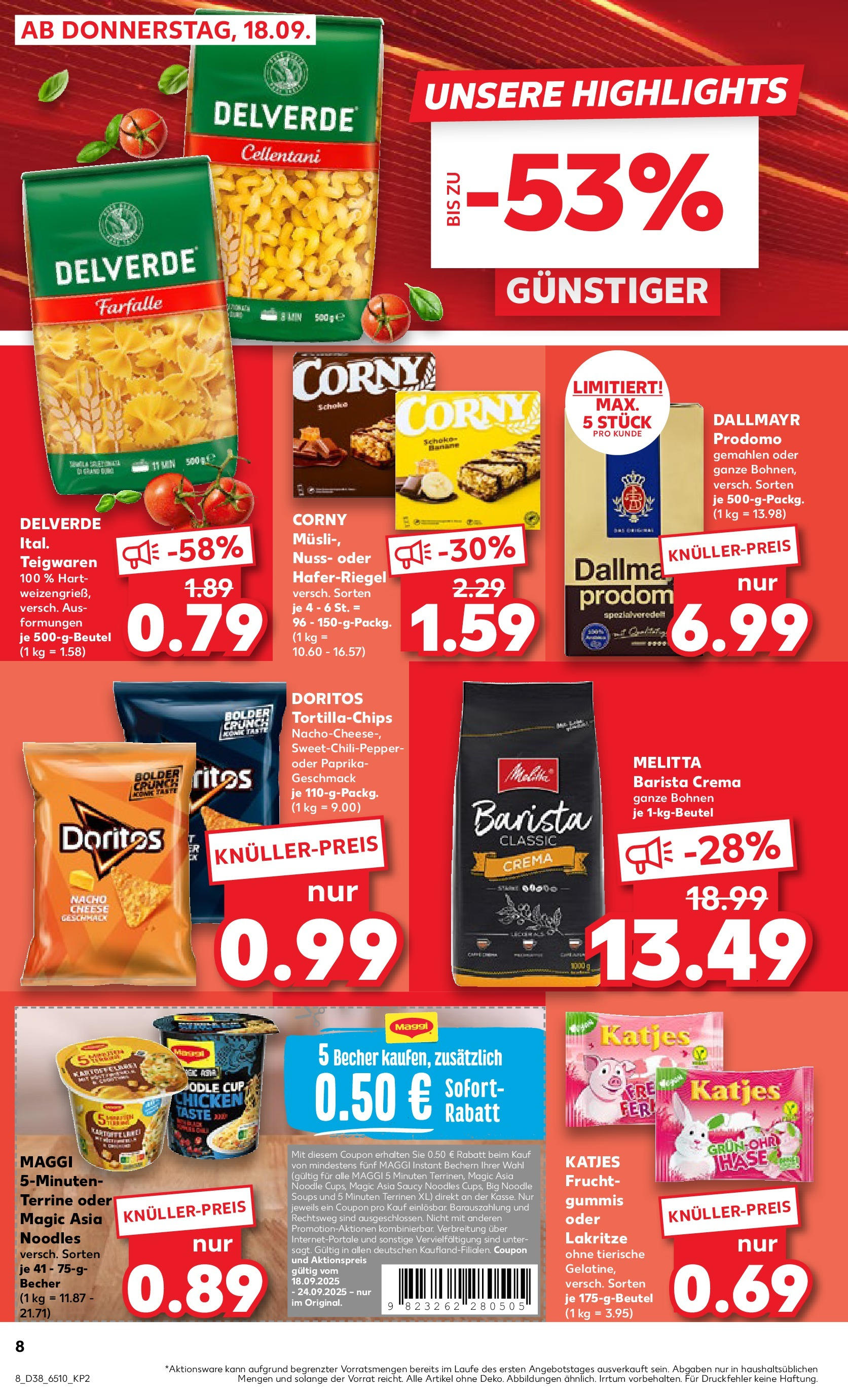 Prospekt Kaufland ab 17.09.2025 » Angebote Online zum Blättern | Seite: 8 | Produkte: Musli, Melitta, Maggi, Paprika