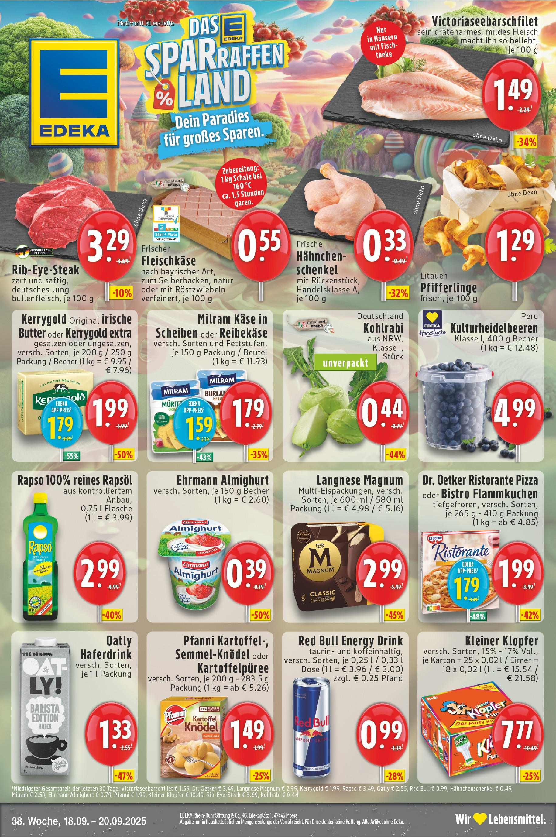 Edeka prospekt Neuss	 (ab 18.09.2025) » Angebote Online | Seite: 1 | Produkte: Ehrmann almighurt, Rapsöl, Pfifferlinge, Reibekase