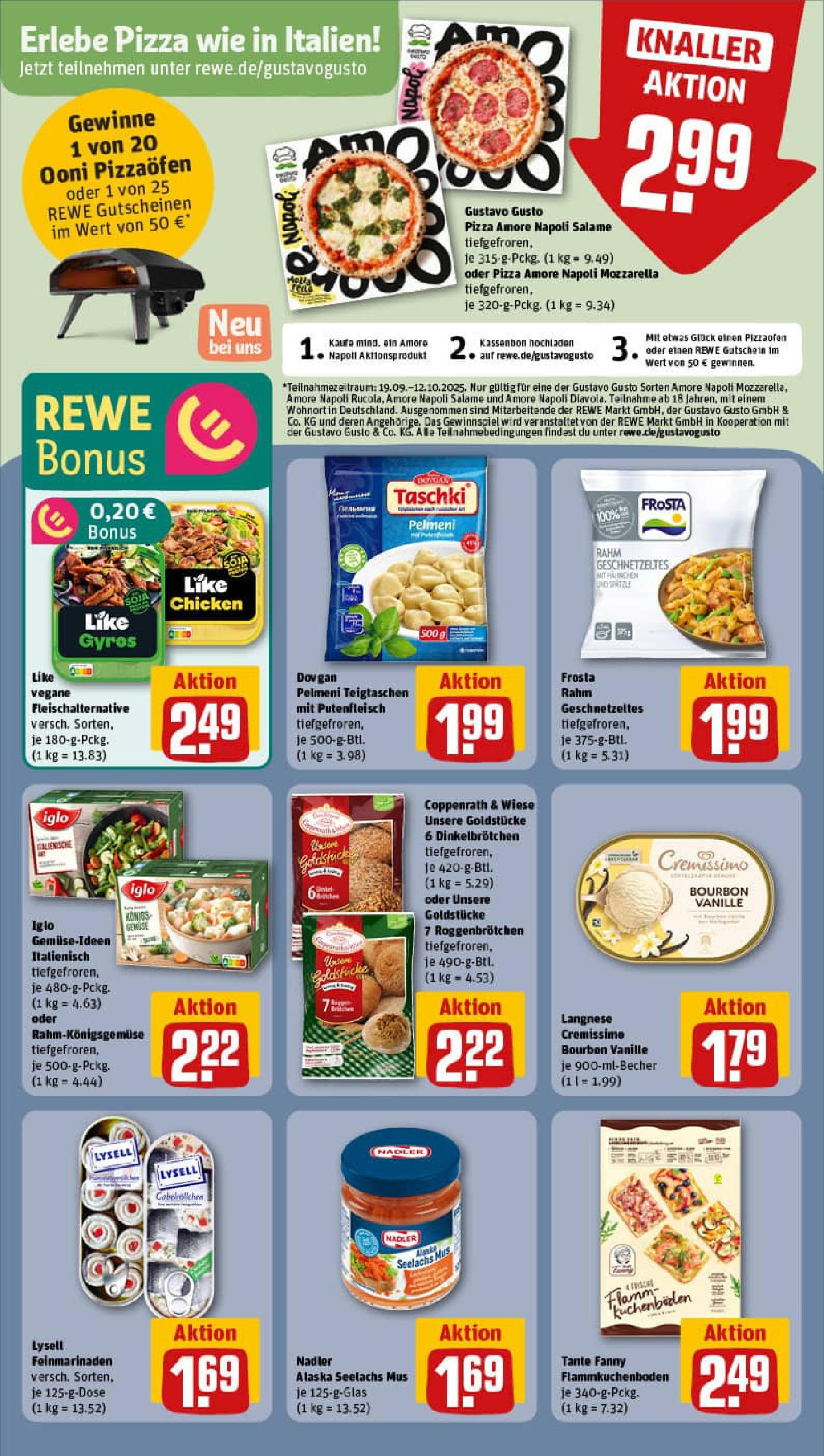 REWE Prospekt ab 21.09.2025 zum Blättern » Angebote | Seite: 18 | Produkte: Langnese, Gyros, Pizza, Bourbon