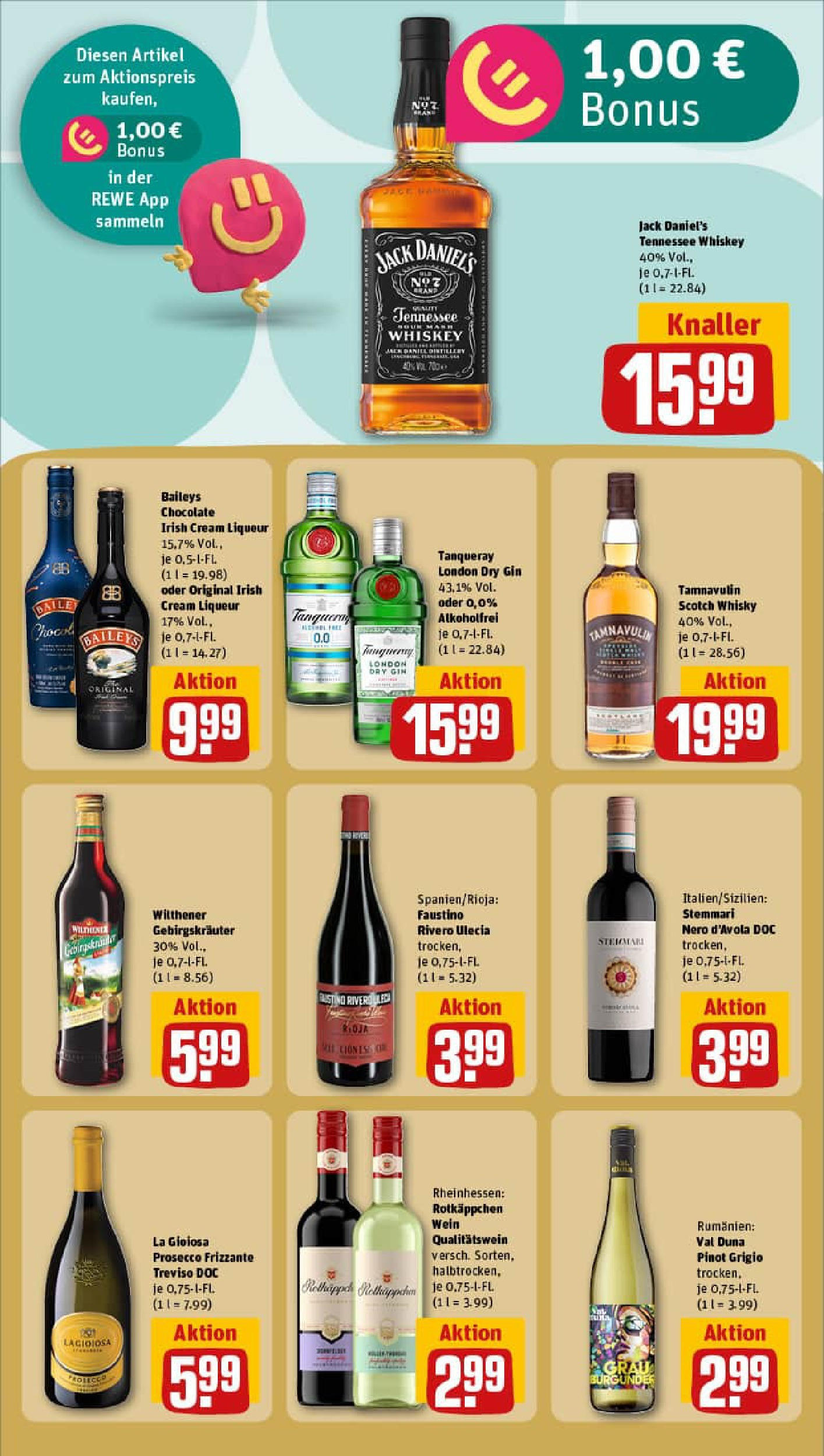 REWE Prospekt ab 21.09.2025 zum Blättern » Angebote | Seite: 21 | Produkte: Jack Daniel's, Wein, Gin, Whiskey