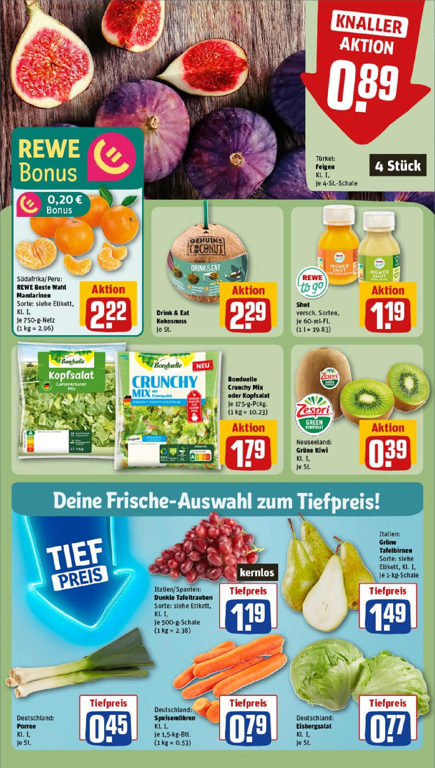 REWE Prospekt ab 21.09.2025 zum Blättern » Angebote | Seite: 10 | Produkte: Mandarinen, Eisbergsalat, Kiwi