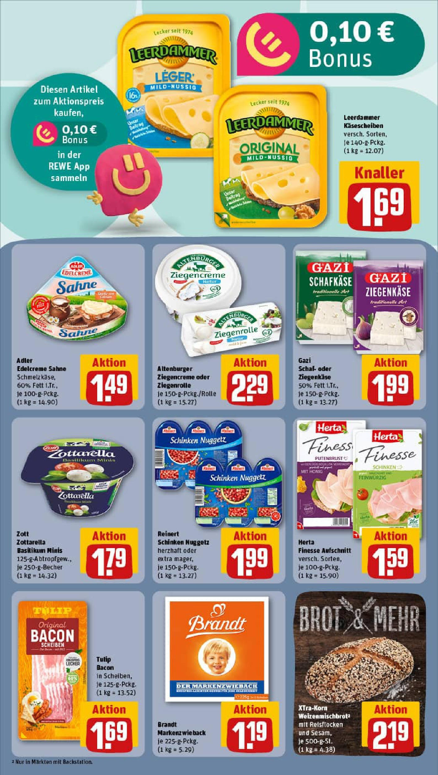 REWE Prospekt ab 21.09.2025 zum Blättern » Angebote | Seite: 16 | Produkte: Mozzarella, Ziegenkäse, Brot, Schinken