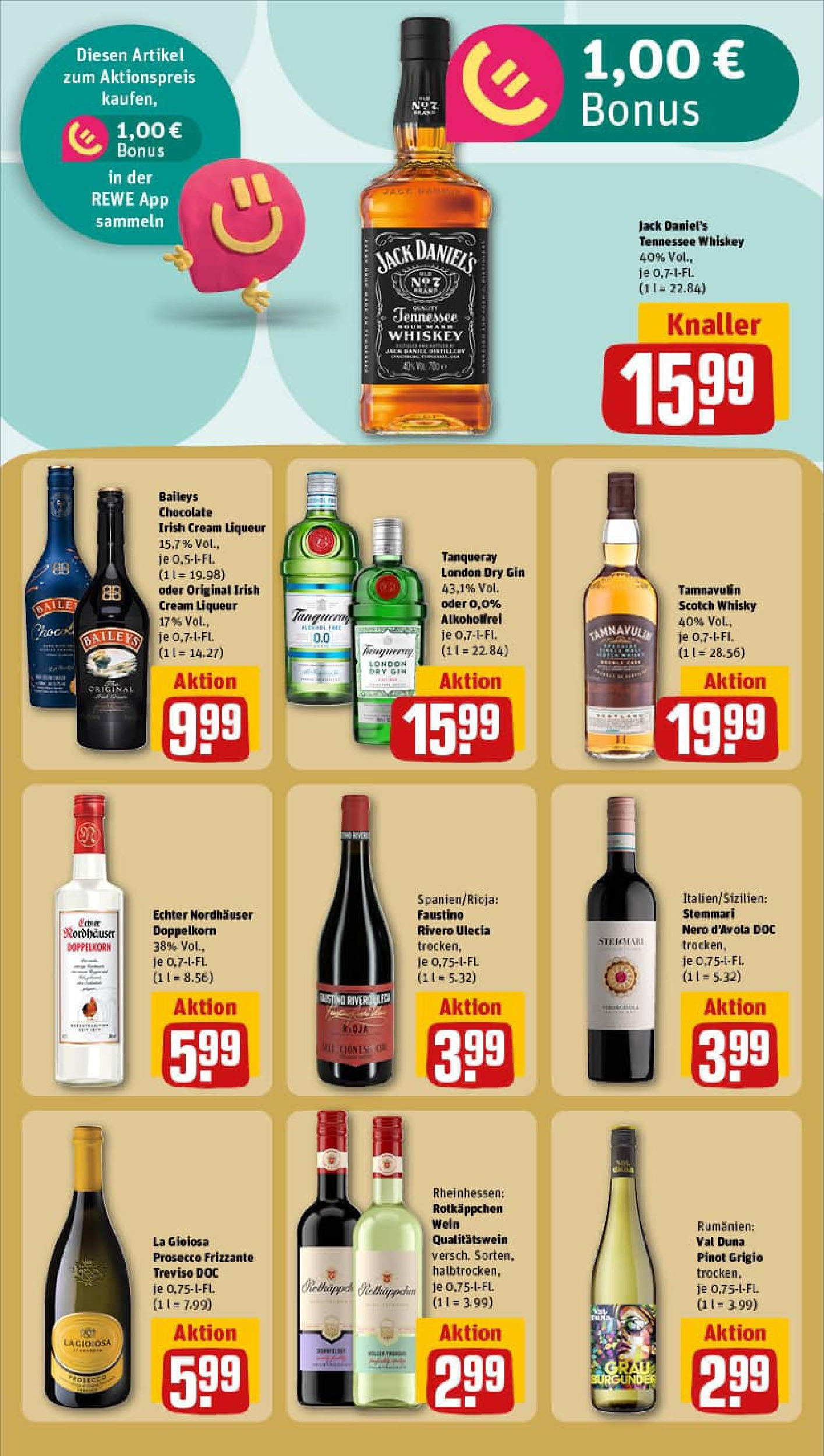 REWE Prospekt ab 21.09.2025 zum Blättern » Angebote | Seite: 19 | Produkte: Jack Daniel's, Rotkäppchen, Wein, Gin