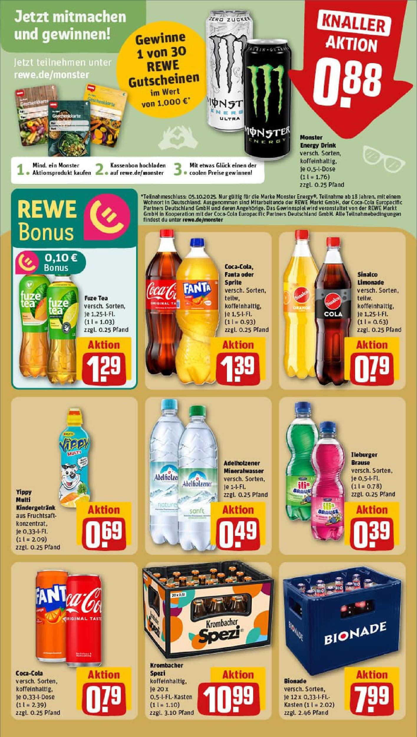 REWE Prospekt ab 21.09.2025 zum Blättern » Angebote | Seite: 20 | Produkte: Fuze tea, Adelholzener, Mineralwasser, Krombacher