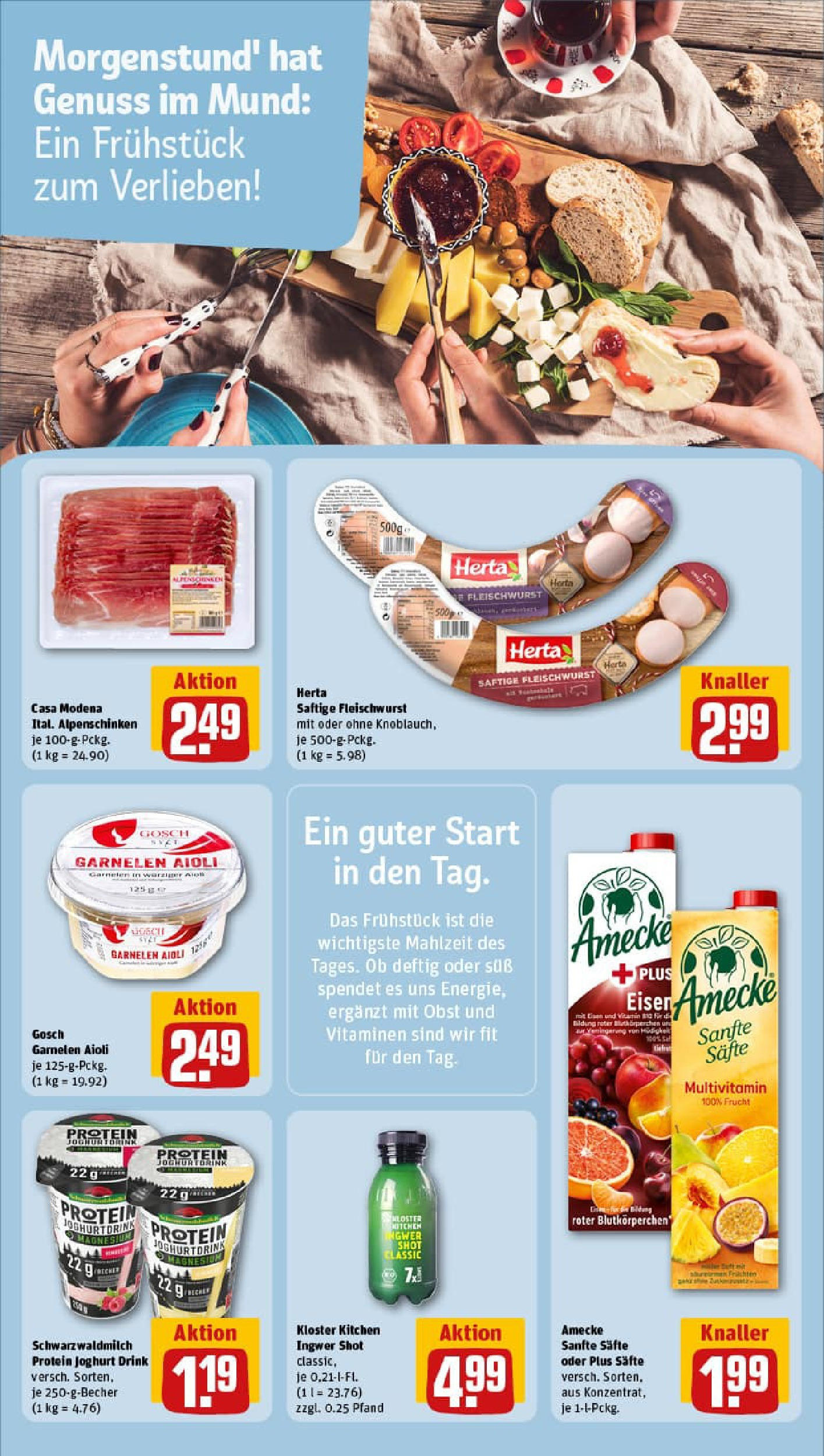 REWE Prospekt ab 21.09.2025 zum Blättern » Angebote | Seite: 19 | Produkte: Herta fleischwurst, Joghurt, Garnelen, Obst