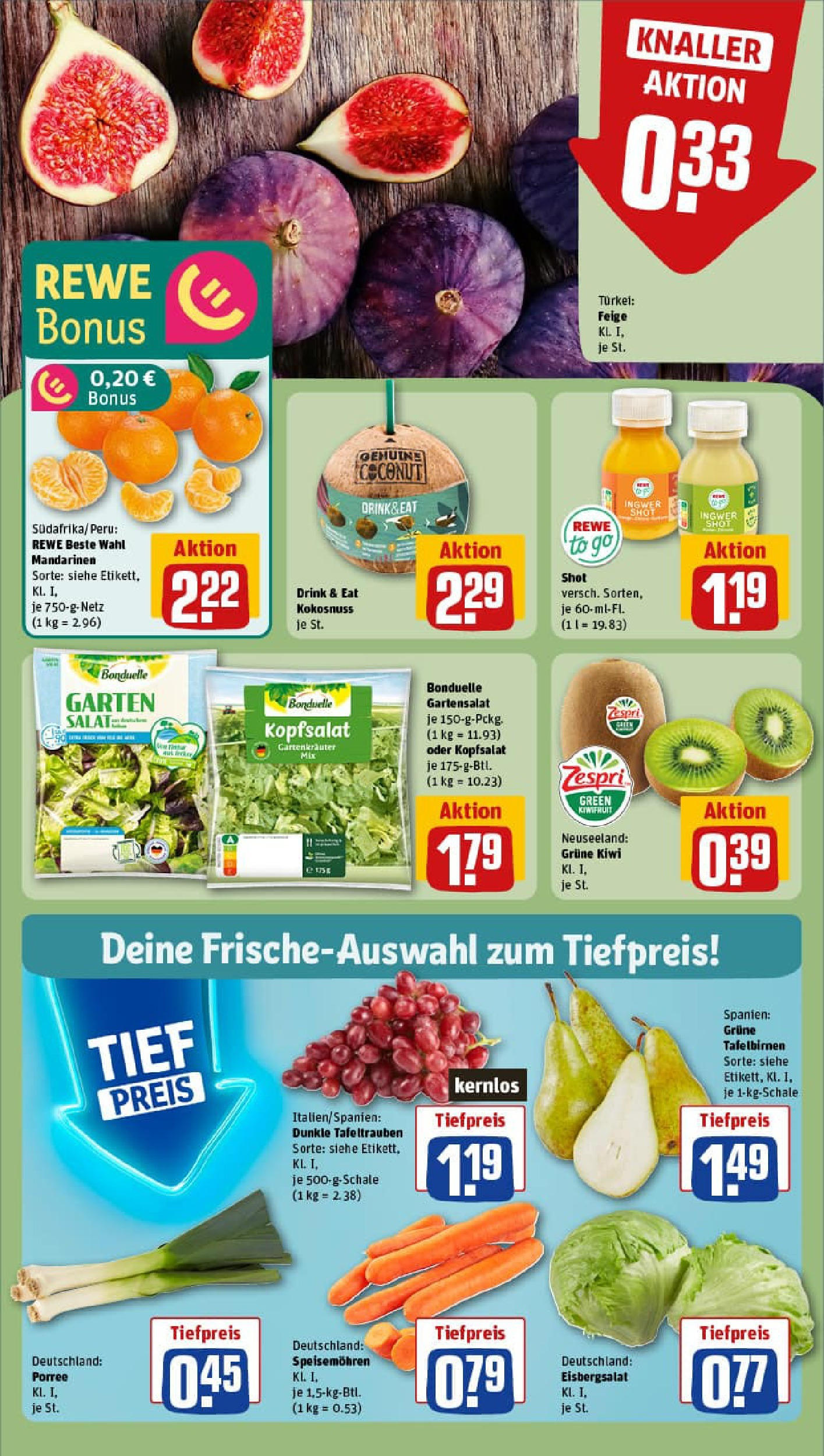 REWE Prospekt ab 21.09.2025 zum Blättern » Angebote | Seite: 10 | Produkte: Mandarinen, Eisbergsalat, Kiwi, Salat