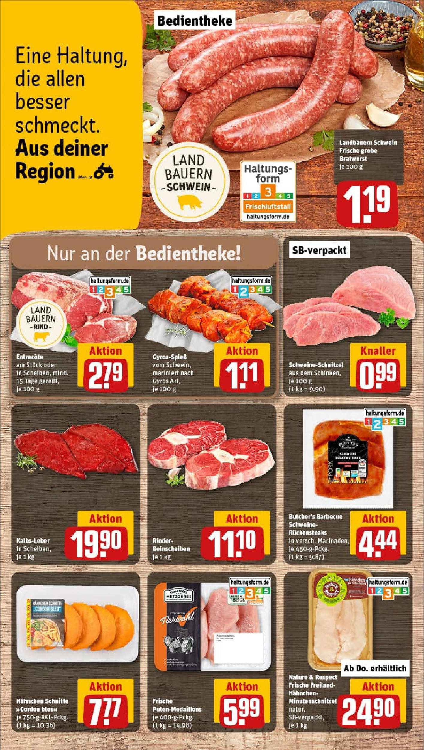 REWE Prospekt ab 21.09.2025 zum Blättern » Angebote | Seite: 12 | Produkte: Hahnchen, Bratwurst, Kalbsleber, Gyros