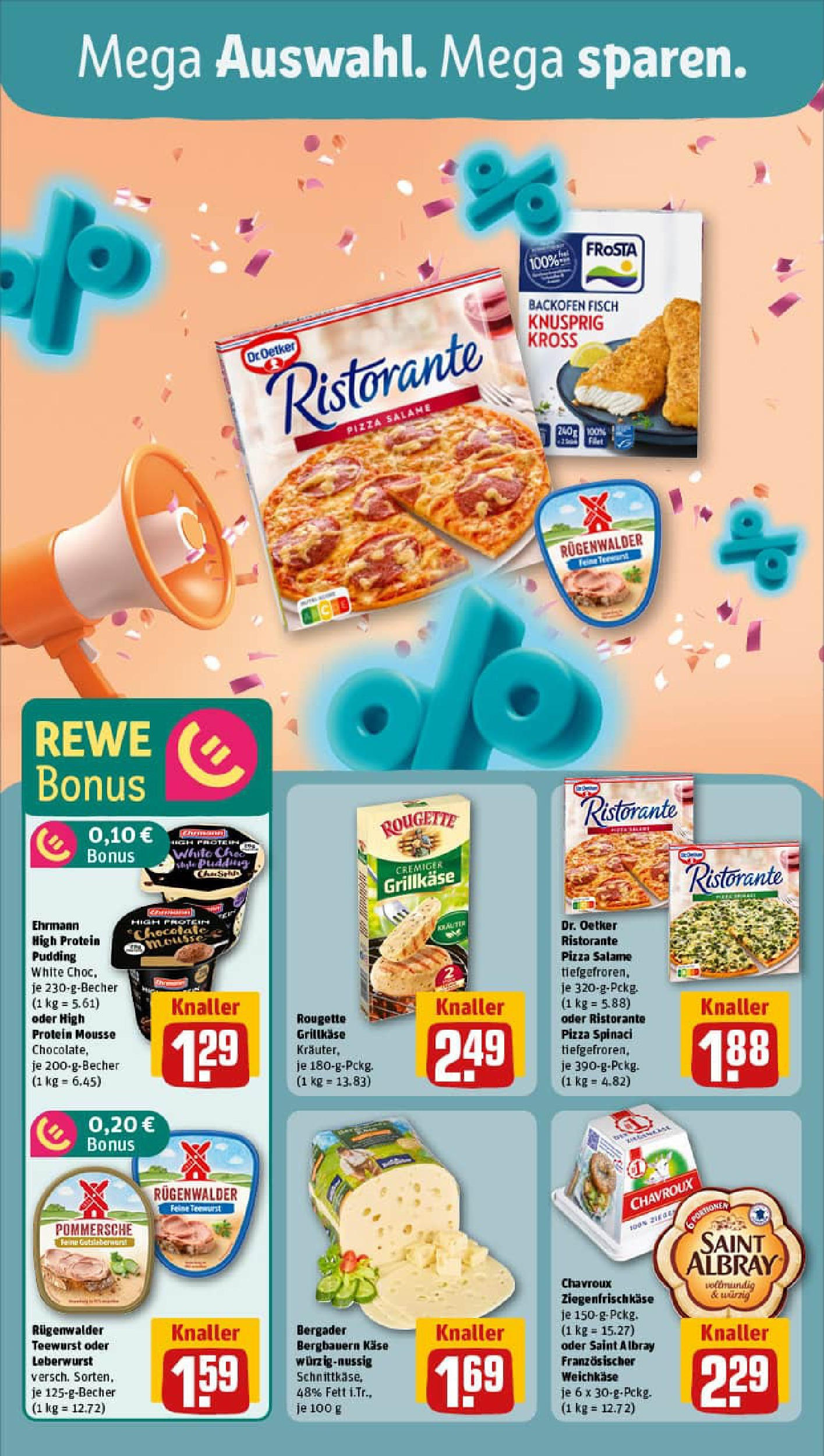 REWE Prospekt ab 21.09.2025 zum Blättern » Angebote | Seite: 4 | Produkte: High protein pudding, Pudding, Frosta, Pizza