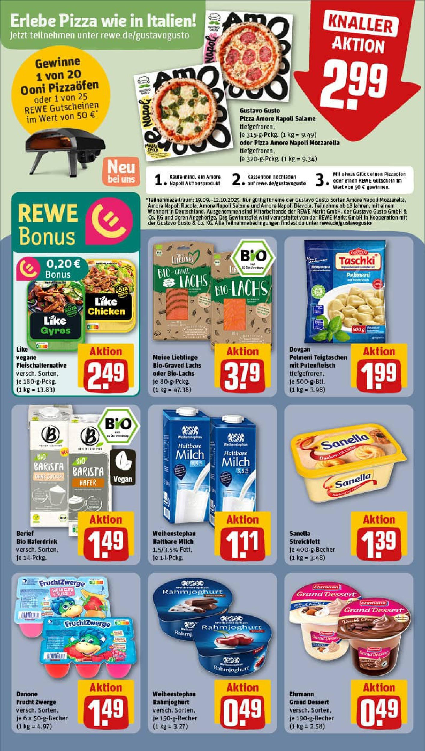 REWE Prospekt ab 21.09.2025 zum Blättern » Angebote | Seite: 9 | Produkte: Fruchtzwerge, Mozzarella, Gyros, Pizza