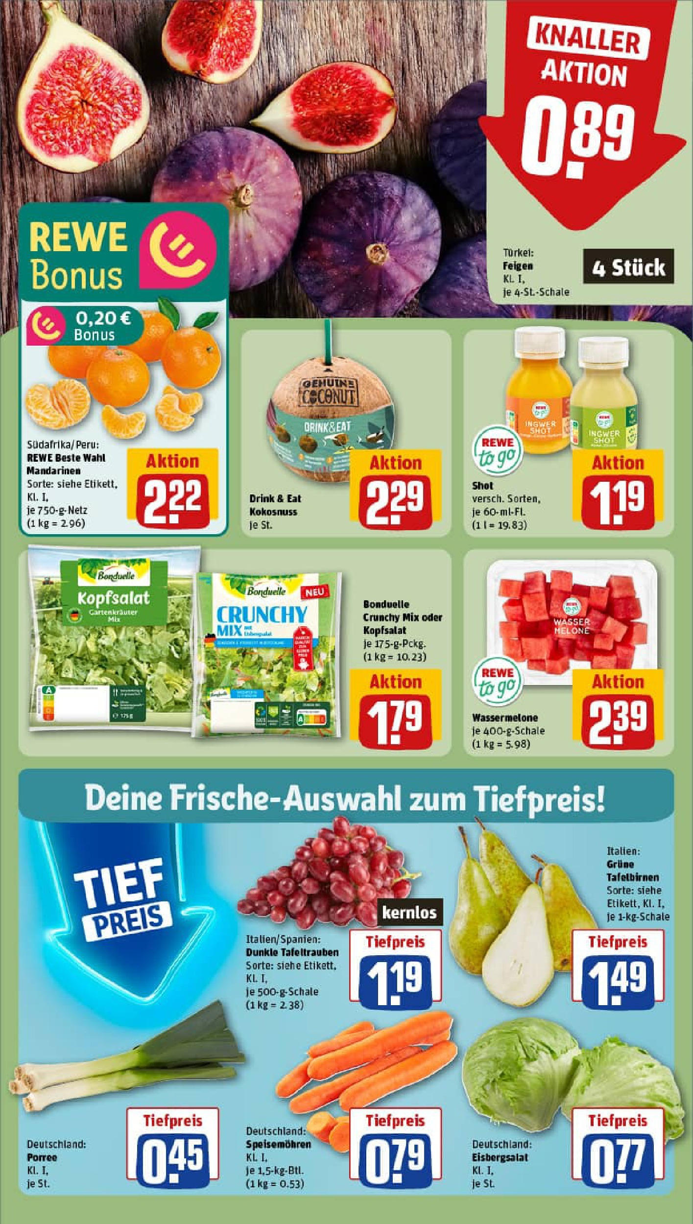 REWE Prospekt ab 21.09.2025 zum Blättern » Angebote | Seite: 10 | Produkte: Mandarinen, Eisbergsalat, Wasser, Melone