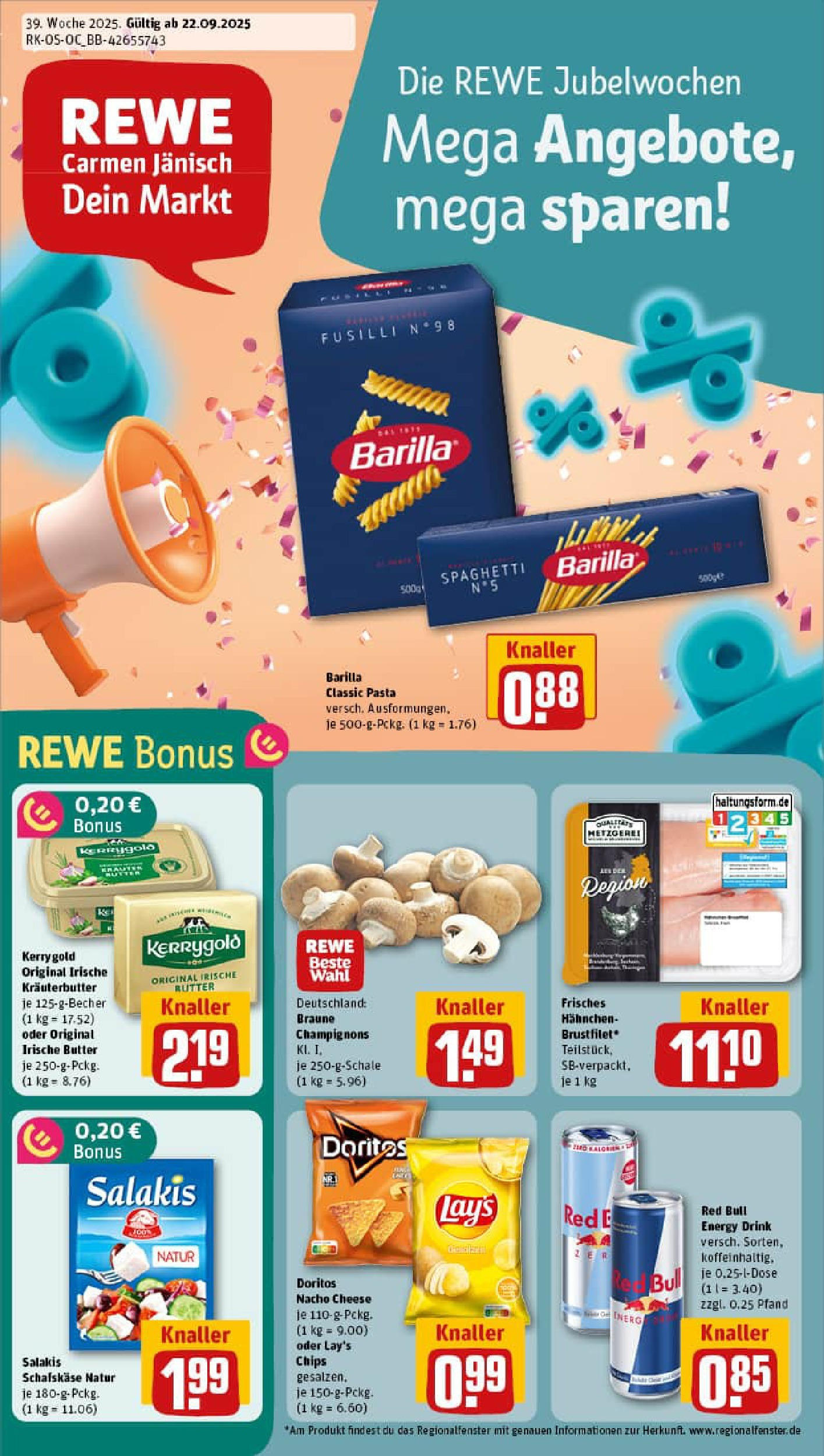 REWE Prospekt ab 21.09.2025 zum Blättern » Angebote | Seite: 1 | Produkte: Feta, Butter, Salakis, Schafskase