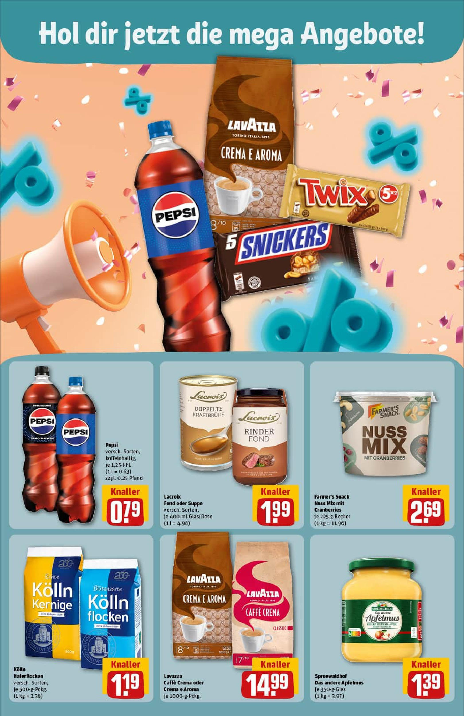 REWE Prospekt ab 21.09.2025 zum Blättern » Angebote | Seite: 6 | Produkte: Kolln haferflocken, Snickers, Apple, Pepsi REWE Prospekt ab 21.09.2025 zum Blättern » Angebote | Seite: 6 | Produkte: Kolln haferflocken, Snickers, Apple, Pepsi